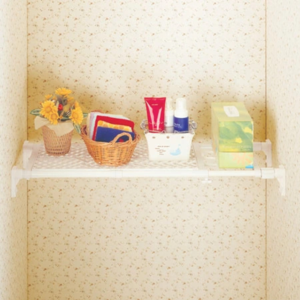 つっぱり棚 スーパーワイドメッシュ棚 小 取付幅75~120cm ( 突っ張り棚 強力 つっぱり 幅広 ワイド メッシュ 突ぱり 突っ張り式収納 伸縮棚 ウォールシェルフ ラック 棚 収納 )