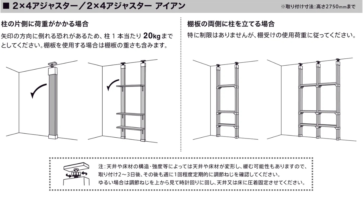 アジャスター 5セット LABRICO ラブリコ アイアン DIY パーツ 2×4材用 棚 ラック ( 突っ張り 収納 つっぱり 壁面収納 壁 間仕切り 賃貸 簡単取付 ウォールシェルフ ウォールラック 突っ張り収納 見せる収納 おしゃれ ) 【ブラック】 ブラック