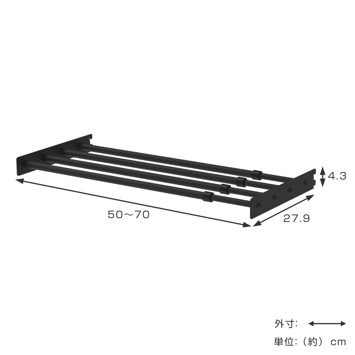 棚 伸縮ラック 50cm ラブリコ アイアン 壁面収納 ( LABRICO シェルフレール 収納 ラック 幅50~70cm 可動棚 収納棚 DIY パーツ シェルフ 賃貸 壁 簡単取付 ディスプレイ 見せる収納 飾り棚 インテリア おしゃれ ) 【ブラック】 ブラック
