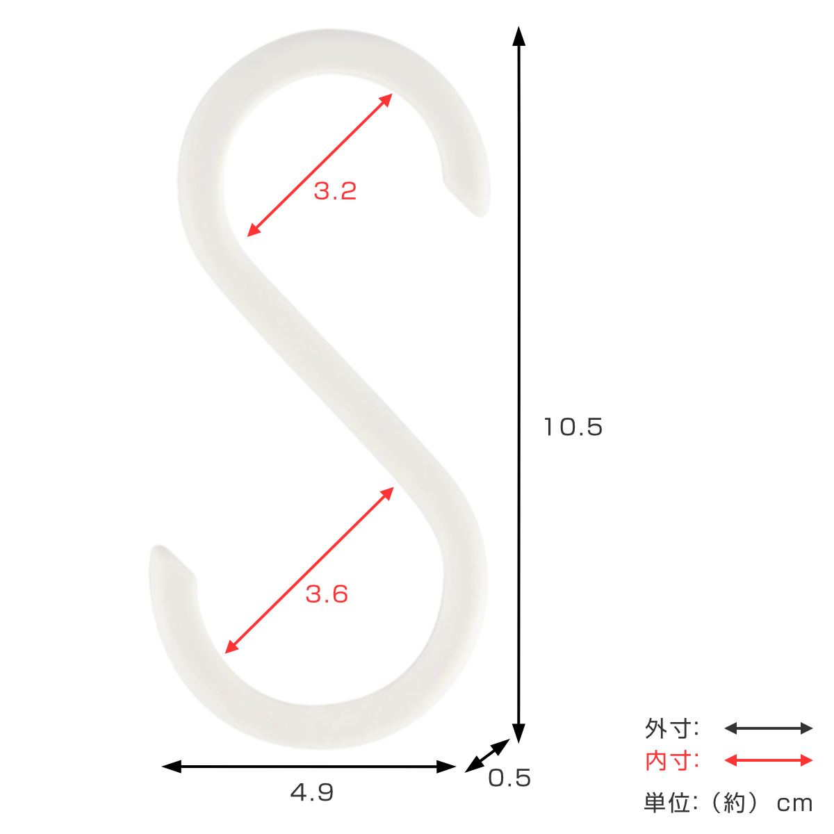 フック 大 Sフック 引っ掛け 5個入り 耐荷重約1kg ( S字 吊るす 収納 壁掛け 吊り下げ 小物掛け 竿 クローゼット 水周り 掛ける 樹脂製 軽い 小物 かばん 帽子 小物フック リビング 玄関 キッチン )