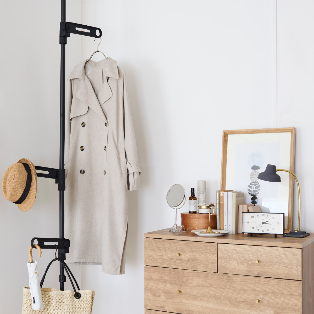 室内物干し 竿受け 室内つっぱり竿受け 3段 ( 物干し 室内竿受け 室内 オープンクローゼット 突っ張り 洗濯物干し 室内干し つっぱり 部屋干し 突っ張り式 竿掛け 折りたたみ コンパクト シンプル おしゃれ ) 【ホワイト】 ホワイト