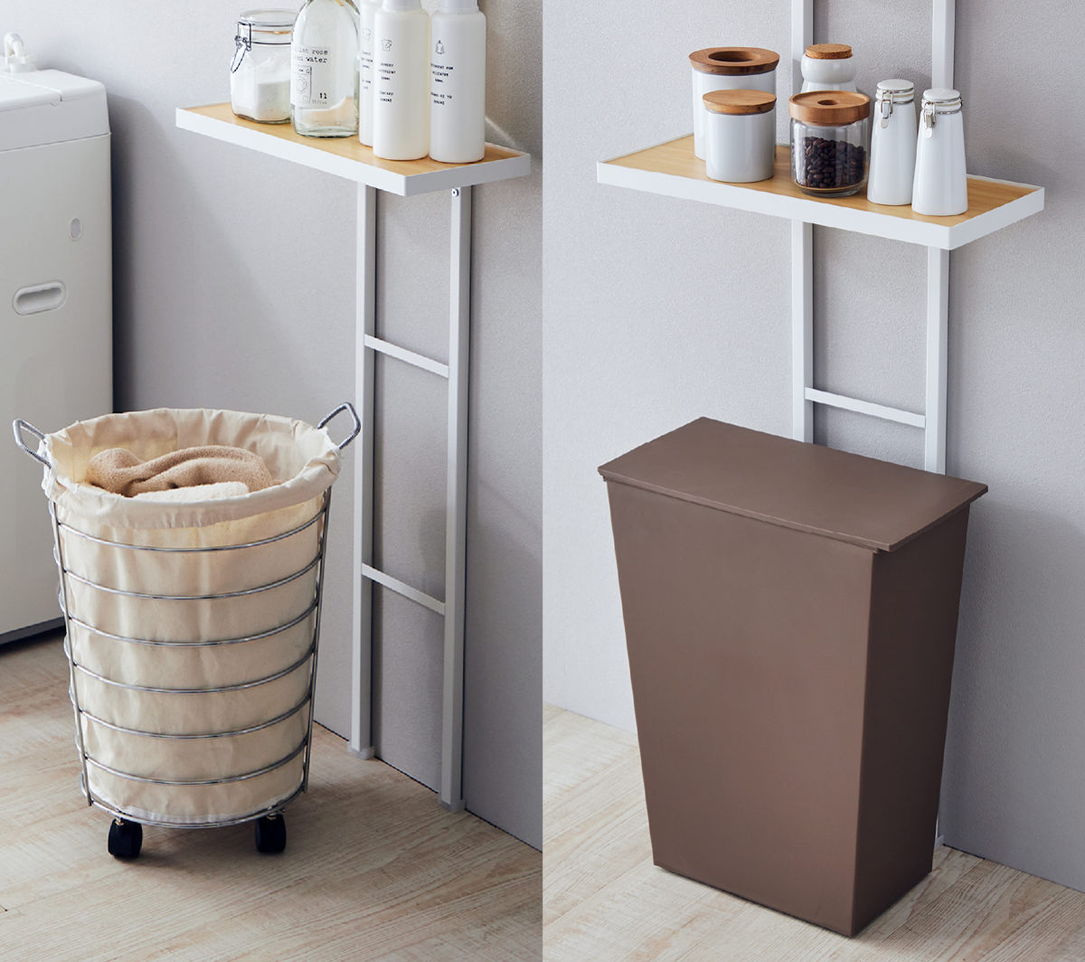 突っ張り スリムラック 2段 防水パン対応 幅50cm ( 突っ張りラック ランドリーラック ラック 収納 壁面収納 つっぱり 棚 洗濯機ラック ランドリー収納 洗濯機上 洗濯機横 スリム 洗面所 )