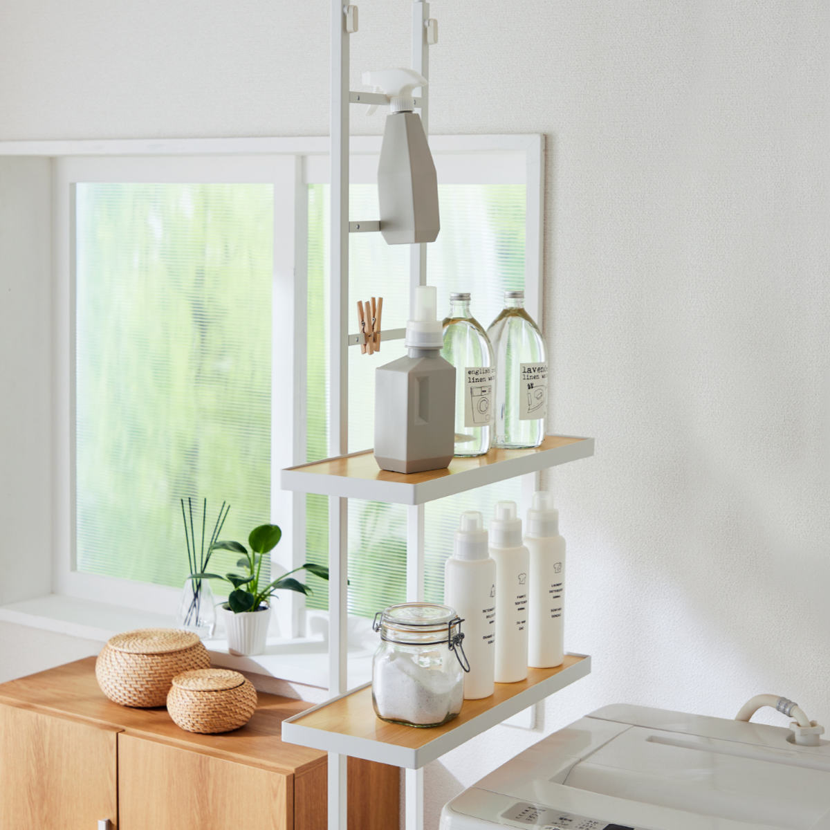 突っ張り スリムラック 2段 防水パン対応 幅50cm ( 突っ張りラック ランドリーラック ラック 収納 壁面収納 つっぱり 棚 洗濯機ラック ランドリー収納 洗濯機上 洗濯機横 スリム 洗面所 )