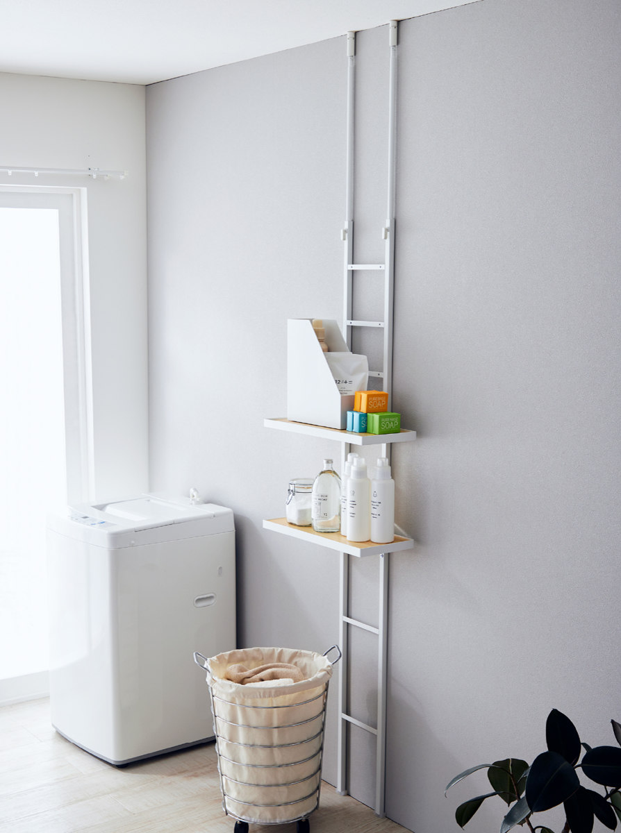 突っ張り スリムラック 2段 防水パン対応 幅50cm ( 突っ張りラック ランドリーラック ラック 収納 壁面収納 つっぱり 棚 洗濯機ラック ランドリー収納 洗濯機上 洗濯機横 スリム 洗面所 )