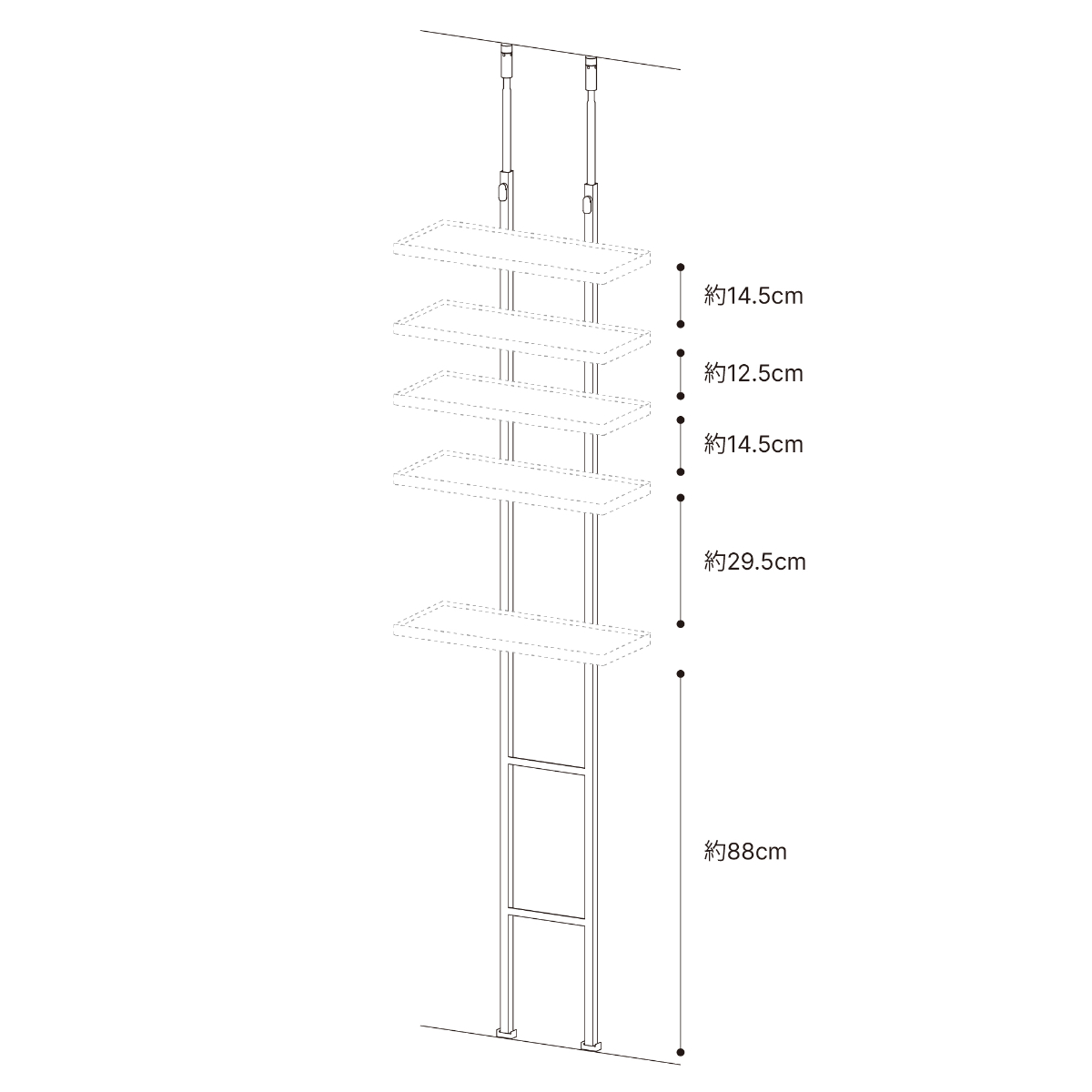 突っ張り スリムラック 2段 防水パン対応 幅50cm ( 突っ張りラック ランドリーラック ラック 収納 壁面収納 つっぱり 棚 洗濯機ラック ランドリー収納 洗濯機上 洗濯機横 スリム 洗面所 )