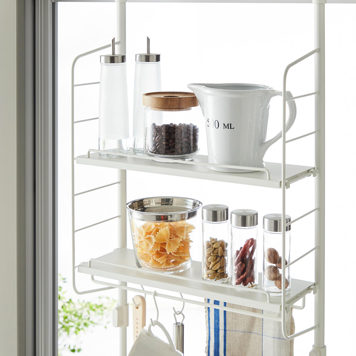 突っ張りラック SPLUCE キッチン つっぱりラック トレイセット ( 突っ張り式収納 突っ張り棚 キッチンラック 吊り上げ収納 スリム 収納 ラック 収納棚 スパイスラック 調味料ラック 壁面収納 キッチン収納 シンクサイド おしゃれ )