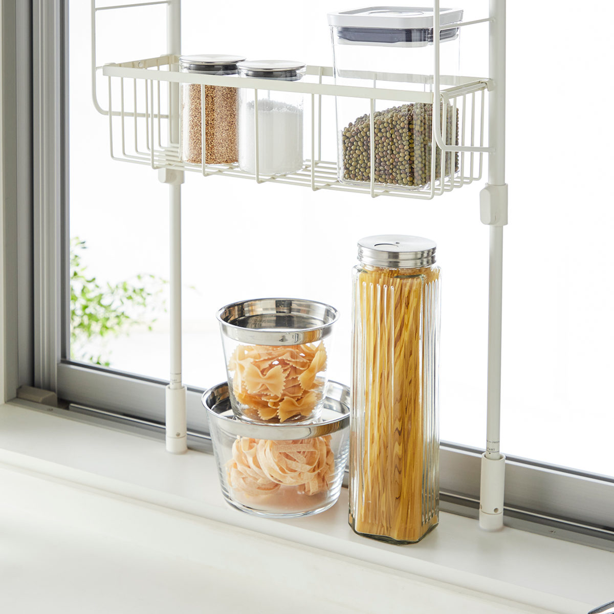 突っ張りラック SPLUCE キッチン つっぱりラック バスケットセット ( 突っ張り式収納 突っ張り棚 キッチンラック 水切り かご スリム 収納 ラック 収納棚 スパイスラック 調味料ラック 壁面収納 キッチン収納 おしゃれ )