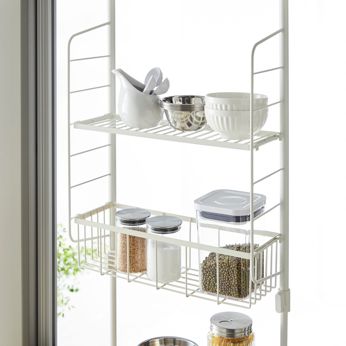 突っ張りラック SPLUCE キッチン つっぱりラック バスケットセット ( 突っ張り式収納 突っ張り棚 キッチンラック 水切り かご スリム 収納 ラック 収納棚 スパイスラック 調味料ラック 壁面収納 キッチン収納 おしゃれ )