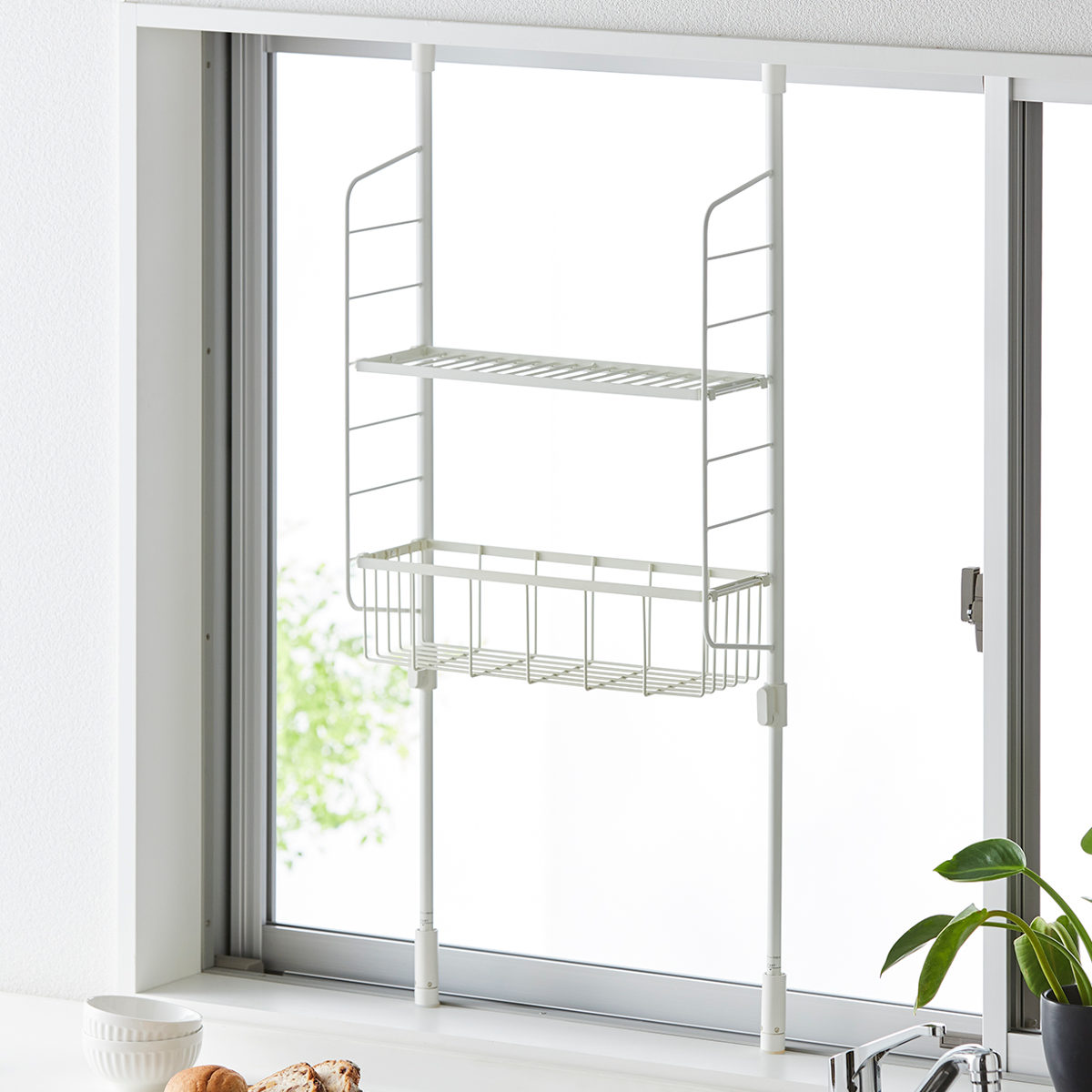 突っ張りラック SPLUCE キッチン つっぱりラック バスケットセット ( 突っ張り式収納 突っ張り棚 キッチンラック 水切り かご スリム 収納 ラック 収納棚 スパイスラック 調味料ラック 壁面収納 キッチン収納 おしゃれ )