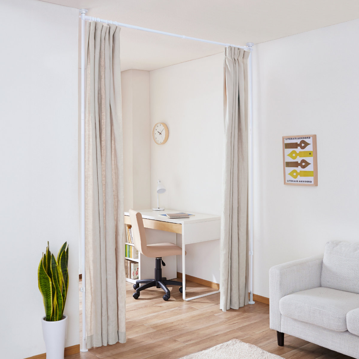 突っ張り カーテン間仕切り 幅120-180cm 工具不要 ( つっぱり カーテン カーテンポール 間仕切り 目隠し 伸縮 簡単設置 リング付き 突っ張り式 つっぱり式 パーテーション パーティション 簡単組立 カーテンリング )