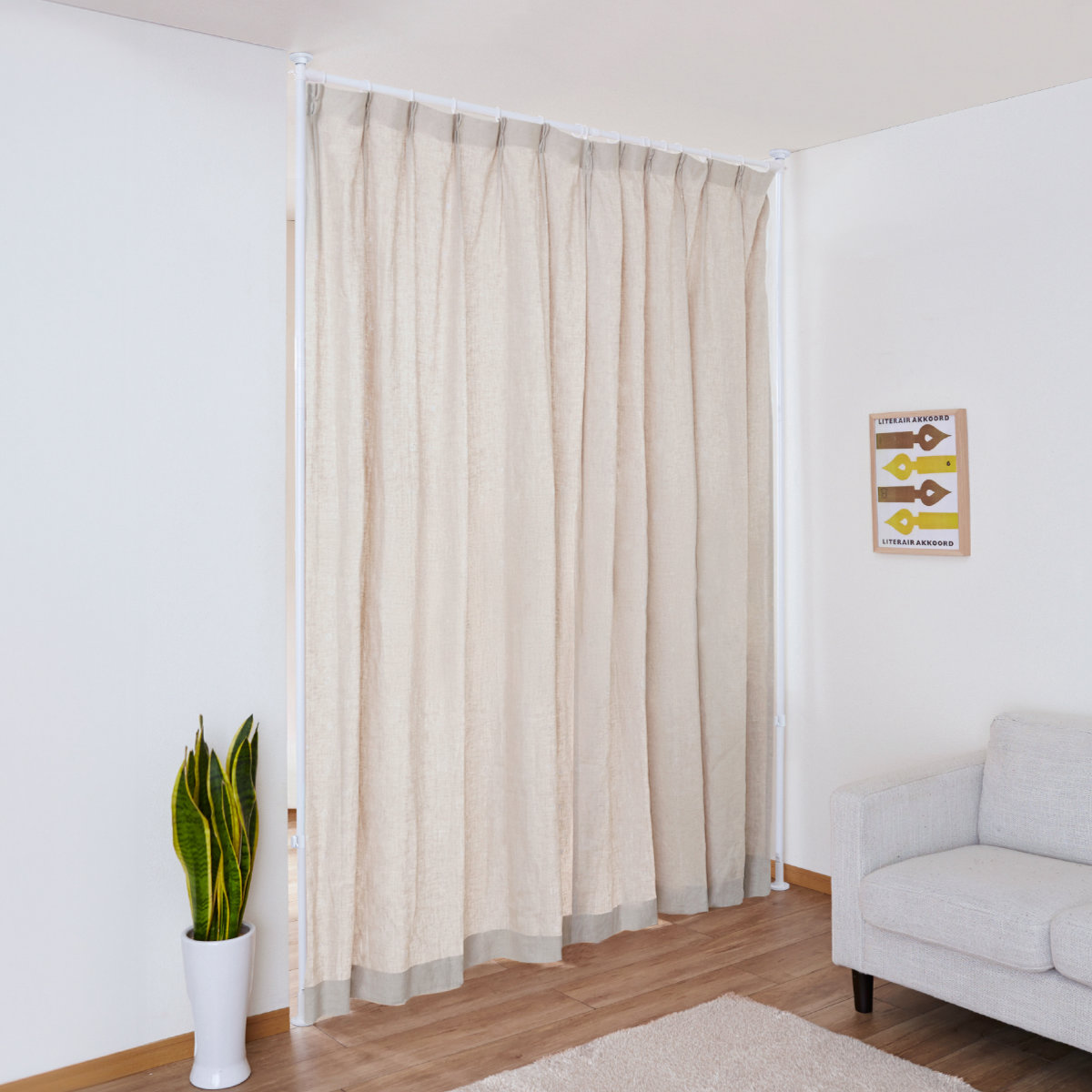 突っ張り カーテン間仕切り 幅120-180cm 工具不要 ( つっぱり カーテン カーテンポール 間仕切り 目隠し 伸縮 簡単設置 リング付き 突っ張り式 つっぱり式 パーテーション パーティション 簡単組立 カーテンリング )