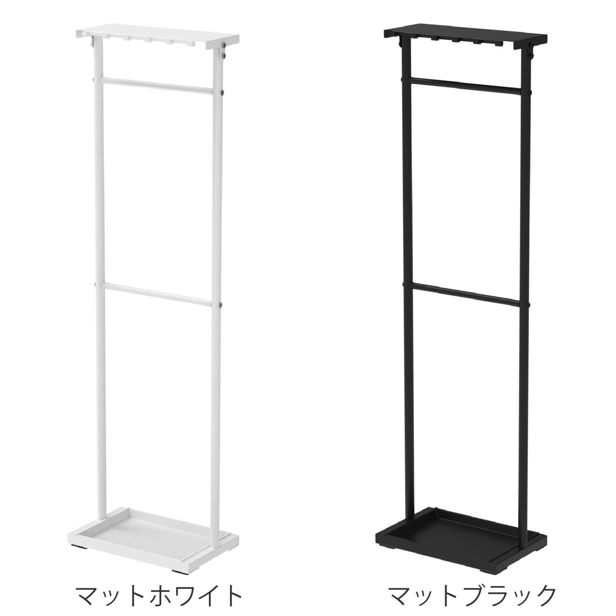 傘立て アンブレラハンガー 天板付 水受けトレー付 ( 傘たて 傘収納 傘掛け 傘かけ スリム 省スペース 玄関収納 長傘収納 折りたたみ傘対応 傘整理 傘置き 傘ラック 収納ラック 玄関 玄関用品 掛ける収納 天板付き 小物置き ) 【マットブラック】 マットブラック