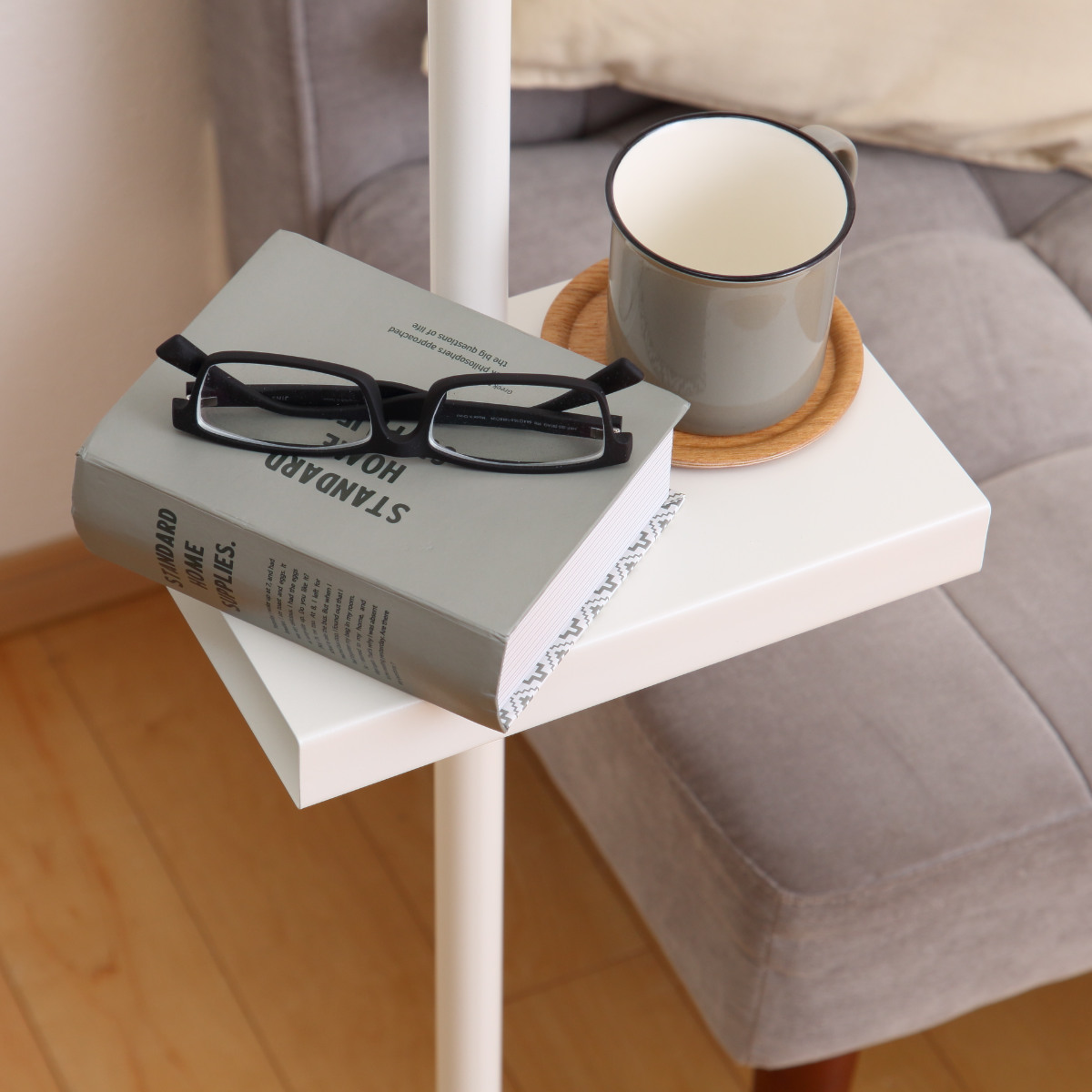 tatecco 突っ張り ちょい置き3点セット 高さ190~300cm ポール わっかのフック かくせるテーブル ( 突っ張りポール ラック スリム 収納 隙間 ホワイト タテッコ アクセサリーセット パーツ付 カスタマイズ リビング )