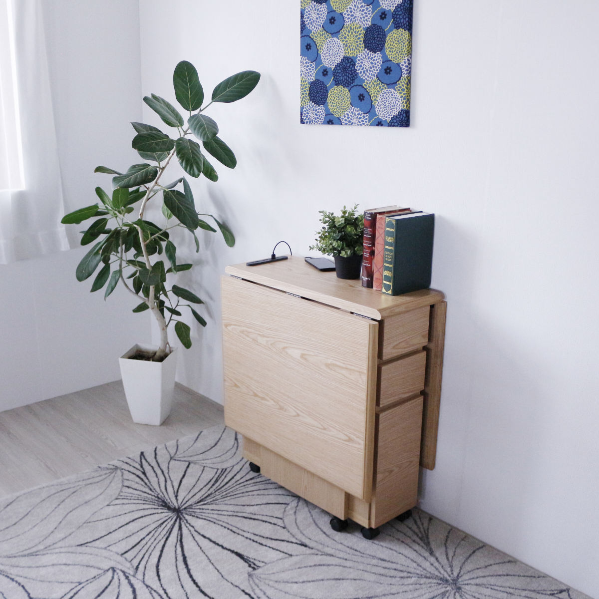 ダイニングテーブル 2人用 折りたたみ 幅31~135cm バタフライ USB付コンセント ( テーブル 食卓テーブル キャスター付き 収納 引き出し 木製 コンパクト 天板 伸長 折り畳み ダイニング 食卓 おしゃれ 省スペース 伸縮テーブル ) 【グレー】 グレー