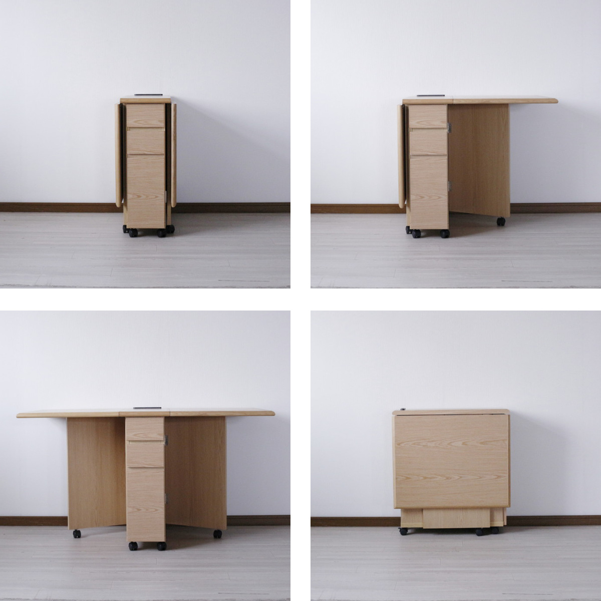 ダイニングテーブル 2人用 折りたたみ 幅31~135cm バタフライ USB付コンセント ( テーブル 食卓テーブル キャスター付き 収納 引き出し 木製 コンパクト 天板 伸長 折り畳み ダイニング 食卓 おしゃれ 省スペース 伸縮テーブル ) 【グレー】 グレー