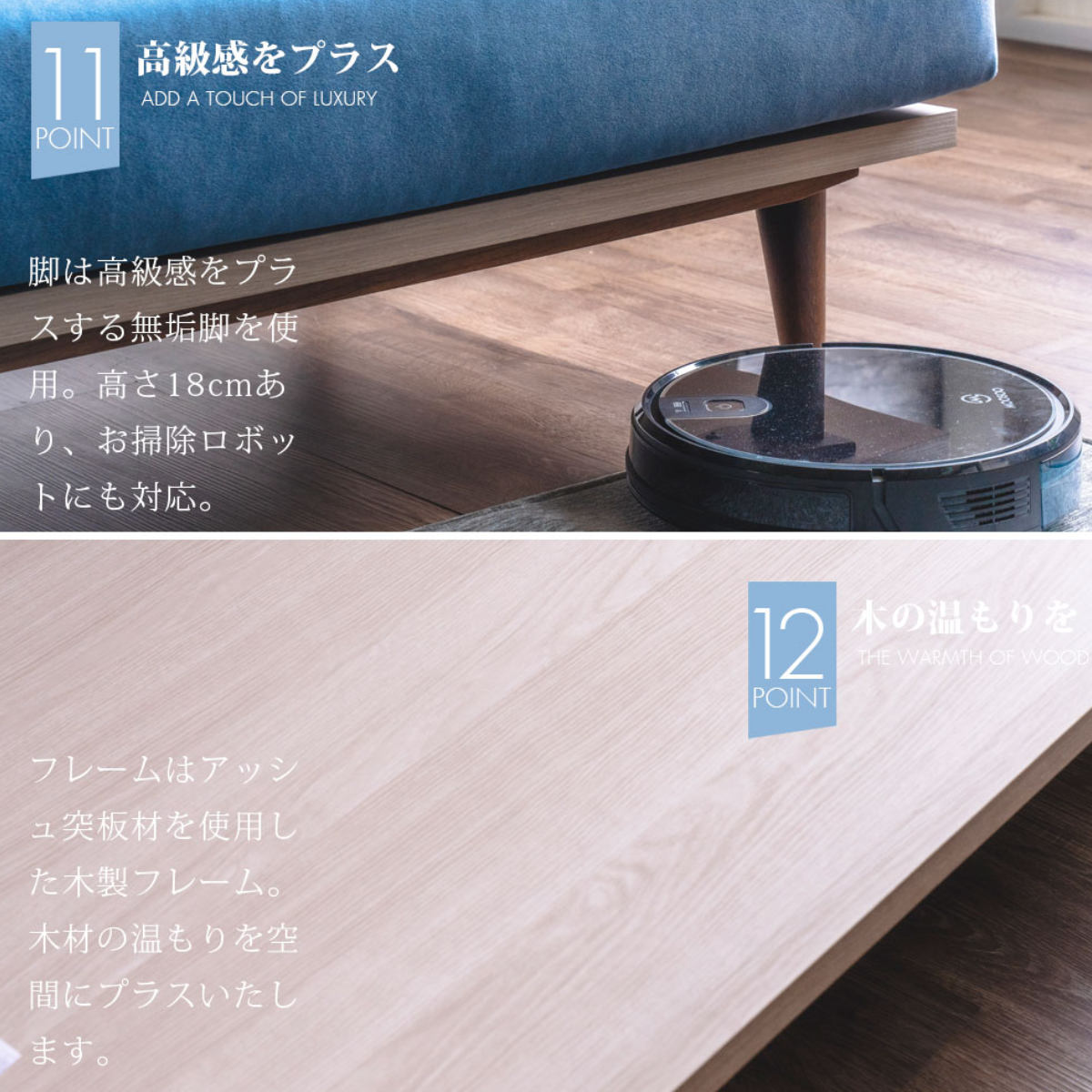 ソファ 2人掛け ポケットコイル サイドテーブル付 ( ソファー リビングソファ 背もたれ クッション 取り外し 折りたたみテーブル 座面 広い ソファベッド カバーリング 撥水 脚付き 木製 天然木 ファブリック 傷に強い ) 【ライトグレー】 ライトグレー