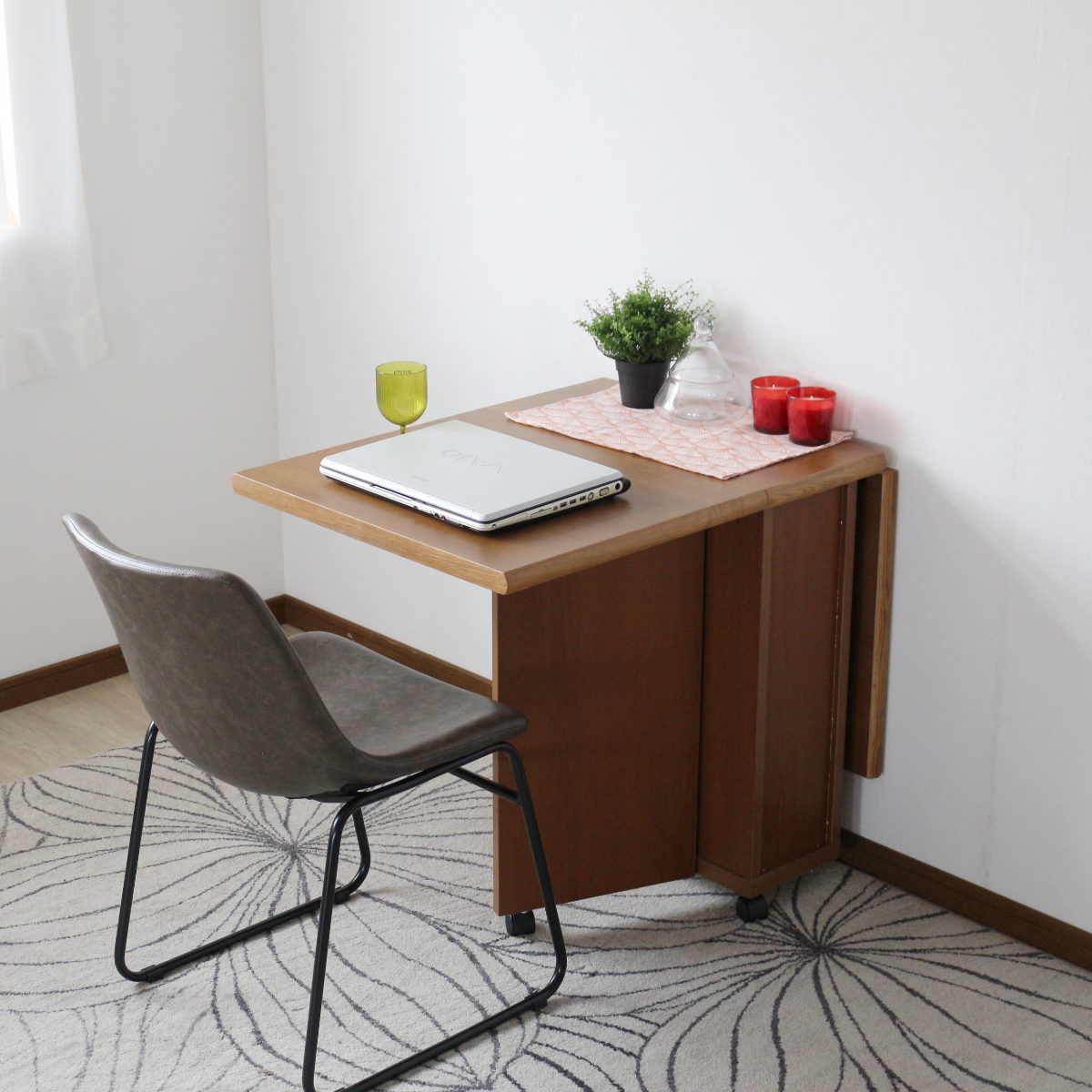 ダイニングテーブル 2人用 折りたたみ 幅32~125cm バタフライ 引出し付 ( テーブル 食卓テーブル キャスター付き 収納 引き出し 木製 コンパクト 天板 伸長 折り畳み ダイニング 食卓 おしゃれ 省スペース 伸縮テーブル )