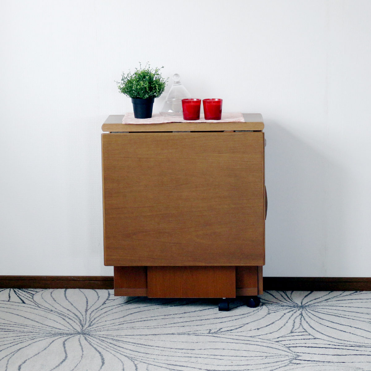 ダイニングテーブル 2人用 折りたたみ 幅32~125cm バタフライ 引出し付 ( テーブル 食卓テーブル キャスター付き 収納 引き出し 木製 コンパクト 天板 伸長 折り畳み ダイニング 食卓 おしゃれ 省スペース 伸縮テーブル )