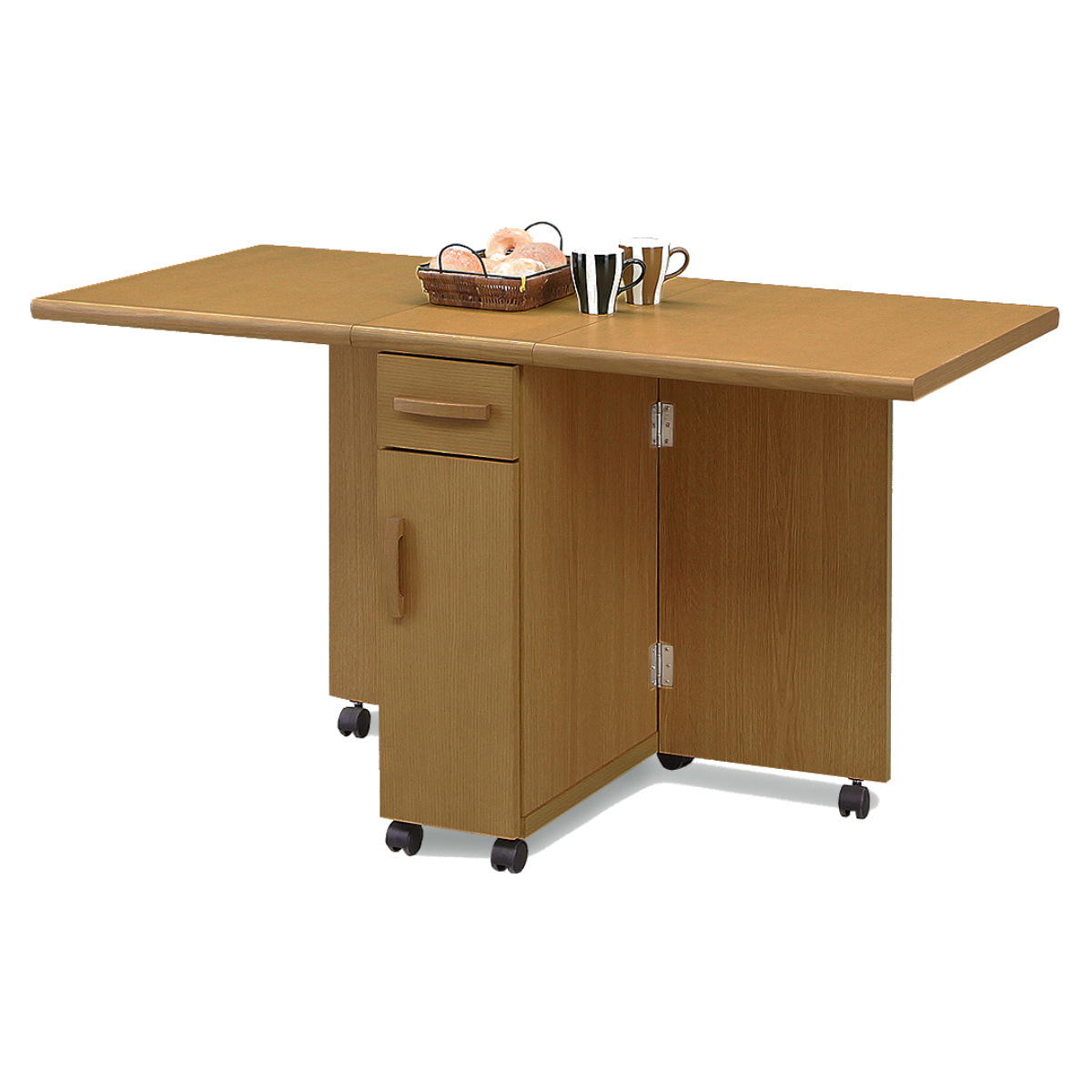 ダイニングテーブル 2人用 折りたたみ 幅32~125cm バタフライ 引出し付 ( テーブル 食卓テーブル キャスター付き 収納 引き出し 木製 コンパクト 天板 伸長 折り畳み ダイニング 食卓 おしゃれ 省スペース 伸縮テーブル )