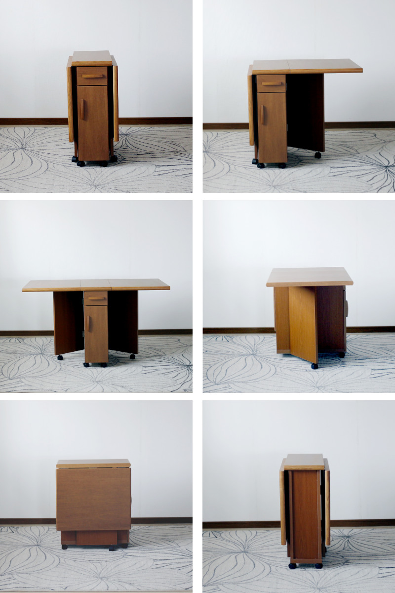 ダイニングテーブル 2人用 折りたたみ 幅32~125cm バタフライ 引出し付 ( テーブル 食卓テーブル キャスター付き 収納 引き出し 木製 コンパクト 天板 伸長 折り畳み ダイニング 食卓 おしゃれ 省スペース 伸縮テーブル )