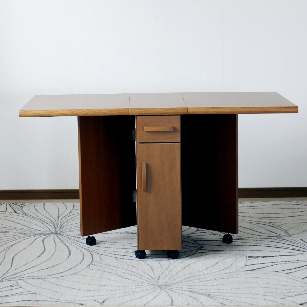 ダイニングテーブル 2人用 折りたたみ 幅32~125cm バタフライ 引出し付 ( テーブル 食卓テーブル キャスター付き 収納 引き出し 木製 コンパクト 天板 伸長 折り畳み ダイニング 食卓 おしゃれ 省スペース 伸縮テーブル )