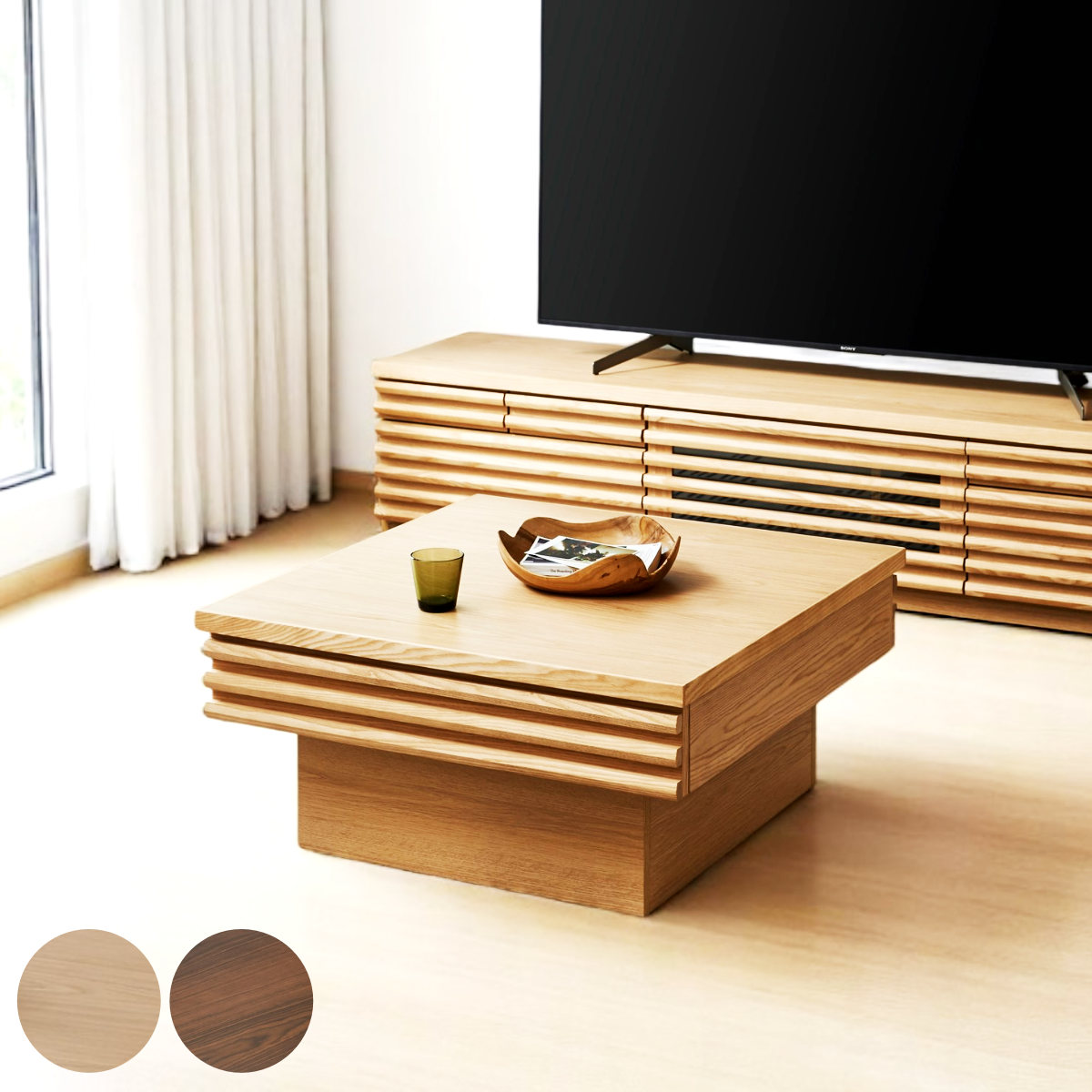 リビングテーブル 高さ37cm 天板正方形 引出し付 センターテーブル ( テーブル 机 リビング ローテーブル 木製 天然木 収納 引き出し 四角 完成品 コーヒーテーブル おしゃれ 木製テーブル ) 【ナチュラル】