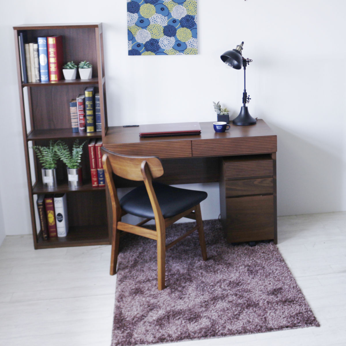 ワークデスク 幅105cm 奥行50cm 引出し付 2口コンセント付 ( デスク 机 学習机 勉強机 パソコンデスク オフィスデスク コンパクト 平机 木製 学習デスク パソコン PC リビングデスク スチール おしゃれ )