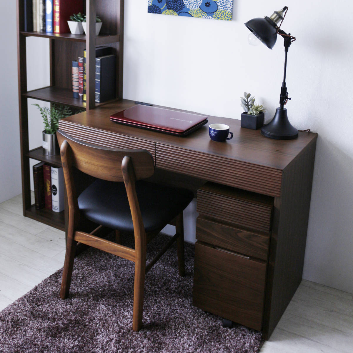 ワークデスク 幅105cm 奥行50cm 引出し付 2口コンセント付 ( デスク 机 学習机 勉強机 パソコンデスク オフィスデスク コンパクト 平机 木製 学習デスク パソコン PC リビングデスク スチール おしゃれ )