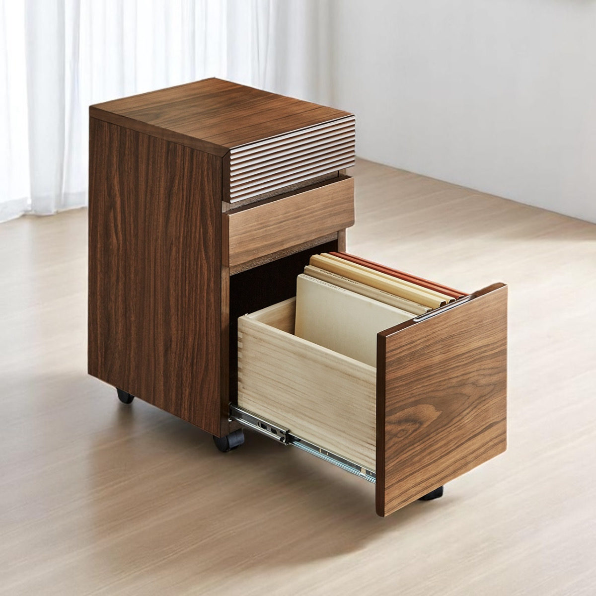 デスクワゴン 3段 キャスター付き 幅30cm 天然木 ( ワゴン サイドワゴン 引き出し 収納 デスク横 完成品 サイドチェスト フルスライド 木製 脇机 キャビネット サイドキャビネット 書斎 書類整理 おしゃれ )
