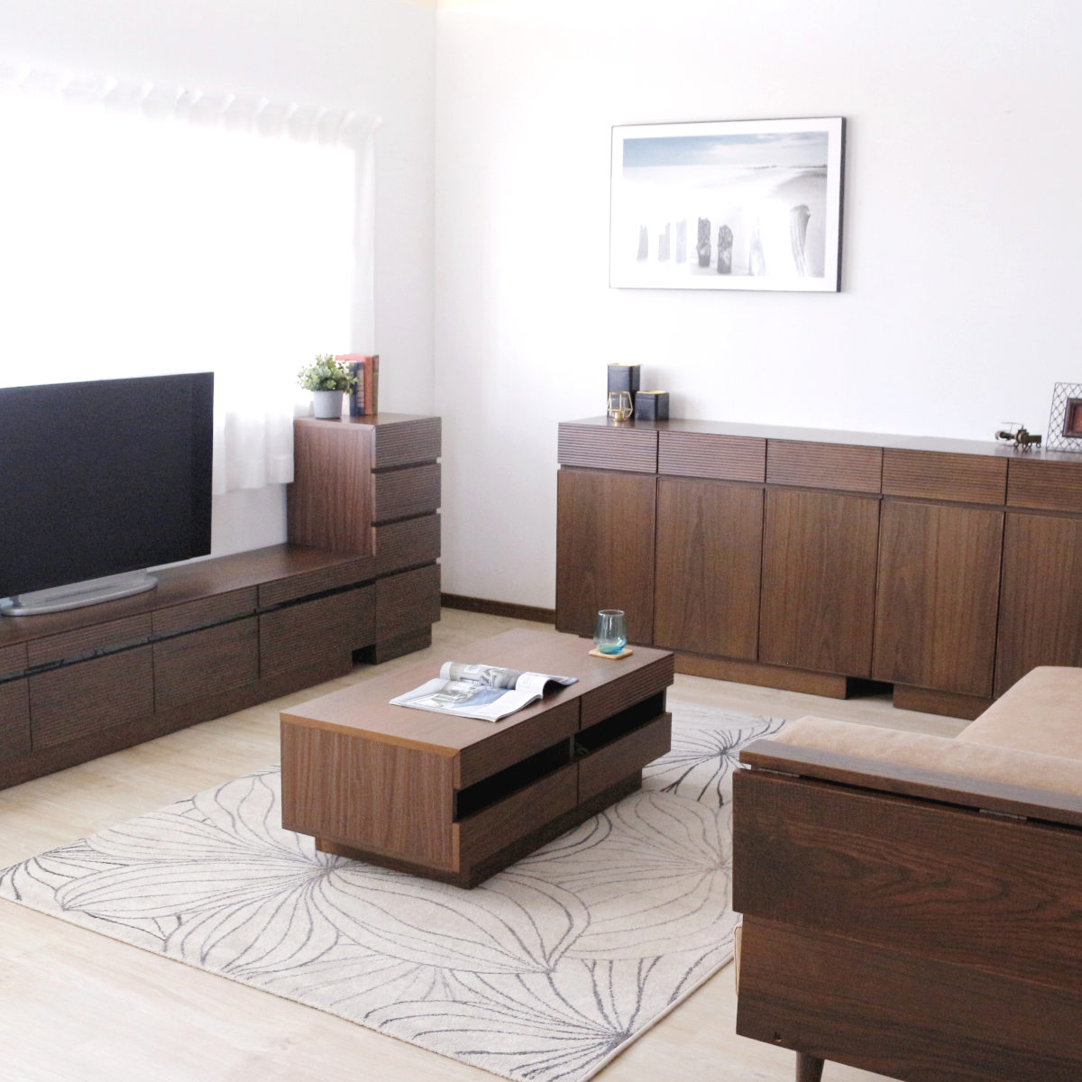 リビングテーブル 高さ37cm 天板長方形 引出し付 センターテーブル ( テーブル 机 リビング ローテーブル 木製 天然木 収納 大容量 引き出し スライド棚 長方形 完成品 コーヒーテーブル おしゃれ 木製テーブル ) 【ブラウン】 ブラウン