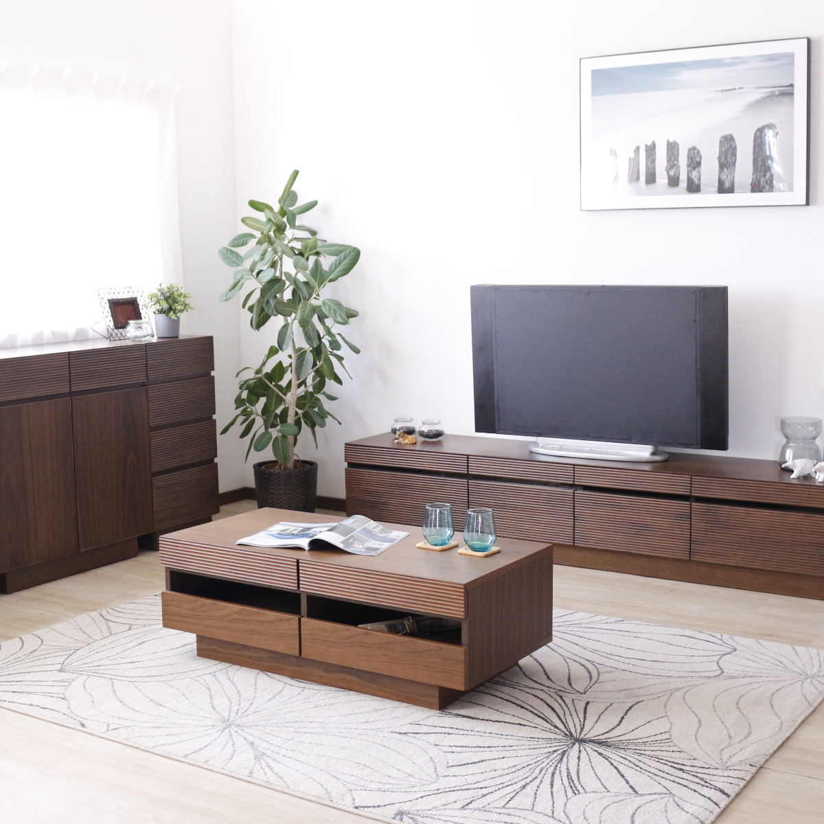 リビングテーブル 高さ37cm 天板長方形 引出し付 センターテーブル ( テーブル 机 リビング ローテーブル 木製 天然木 収納 大容量 引き出し スライド棚 長方形 完成品 コーヒーテーブル おしゃれ 木製テーブル ) 【ブラウン】 ブラウン