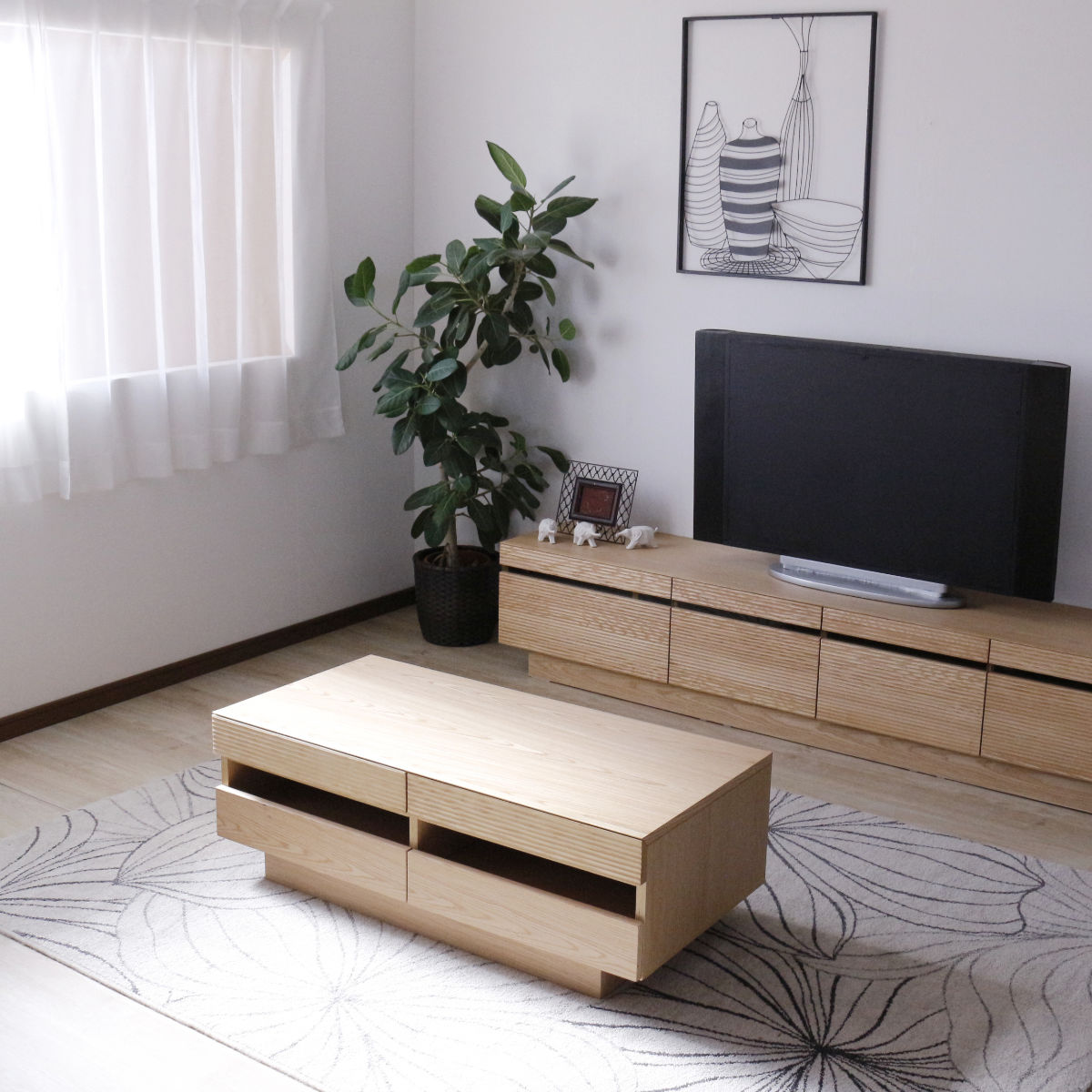 リビングテーブル 高さ37cm 天板長方形 引出し付 センターテーブル ( テーブル 机 リビング ローテーブル 木製 天然木 収納 大容量 引き出し スライド棚 長方形 完成品 コーヒーテーブル おしゃれ 木製テーブル ) 【ブラウン】 ブラウン