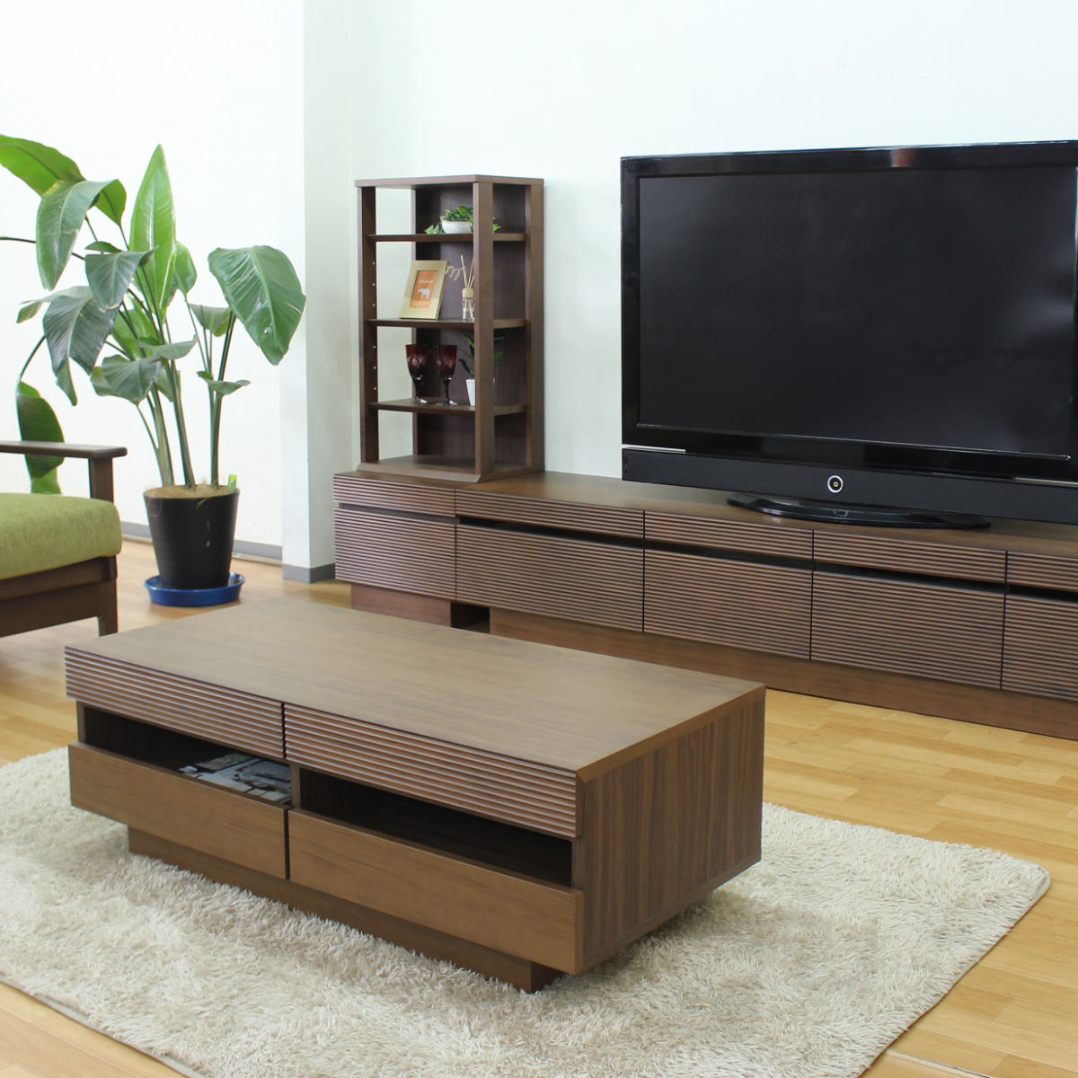 リビングテーブル 高さ37cm 天板長方形 引出し付 センターテーブル ( テーブル 机 リビング ローテーブル 木製 天然木 収納 大容量 引き出し スライド棚 長方形 完成品 コーヒーテーブル おしゃれ 木製テーブル ) 【ブラウン】 ブラウン