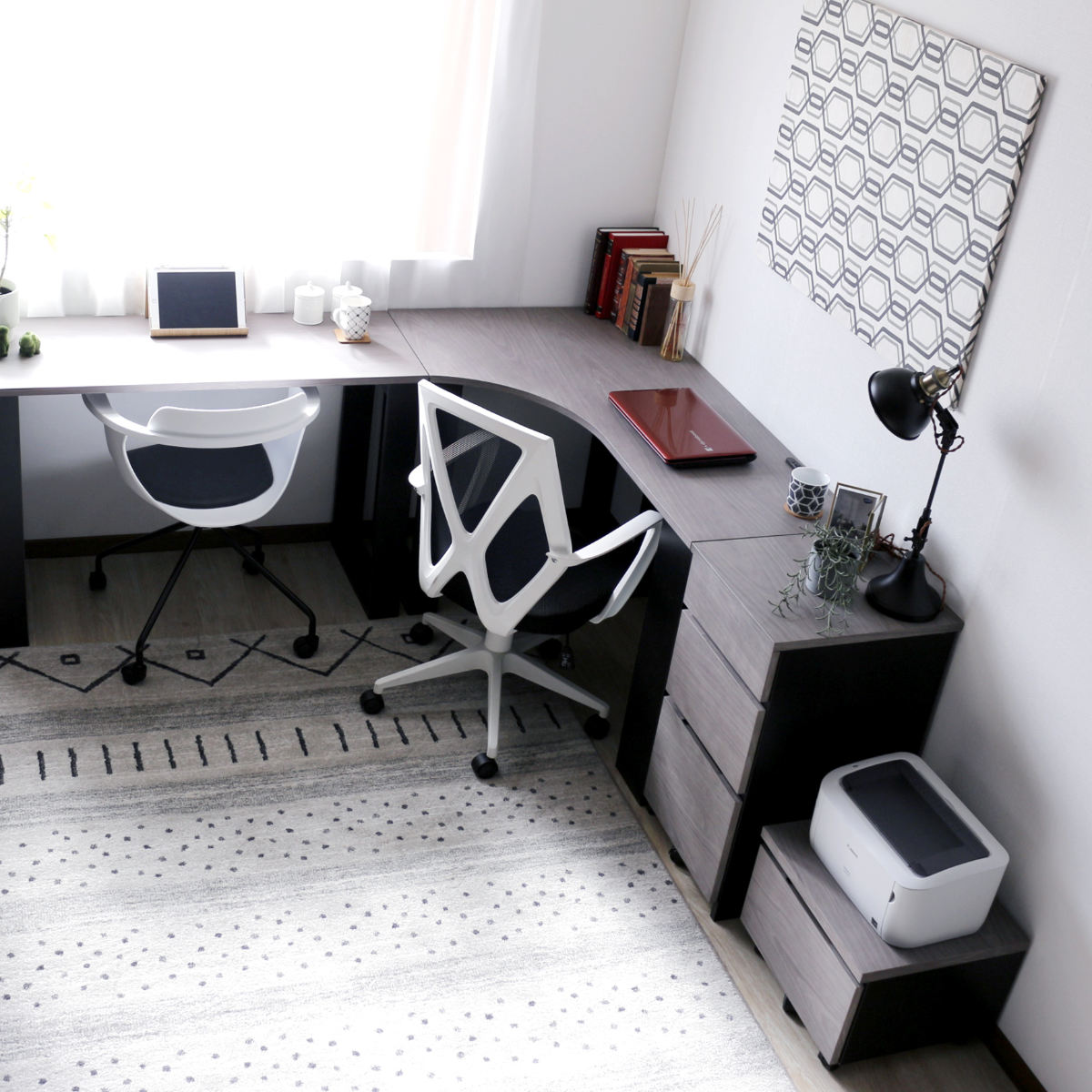 ワークデスク 幅135cm コーナーデスク USB付コンセント 収納棚付 ( デスク 机 学習机 勉強机 パソコンデスク 棚付き オフィスデスク 木製 学習デスク 勉強デスク パソコン PC 作業机 平机 ) 【左側】 左側