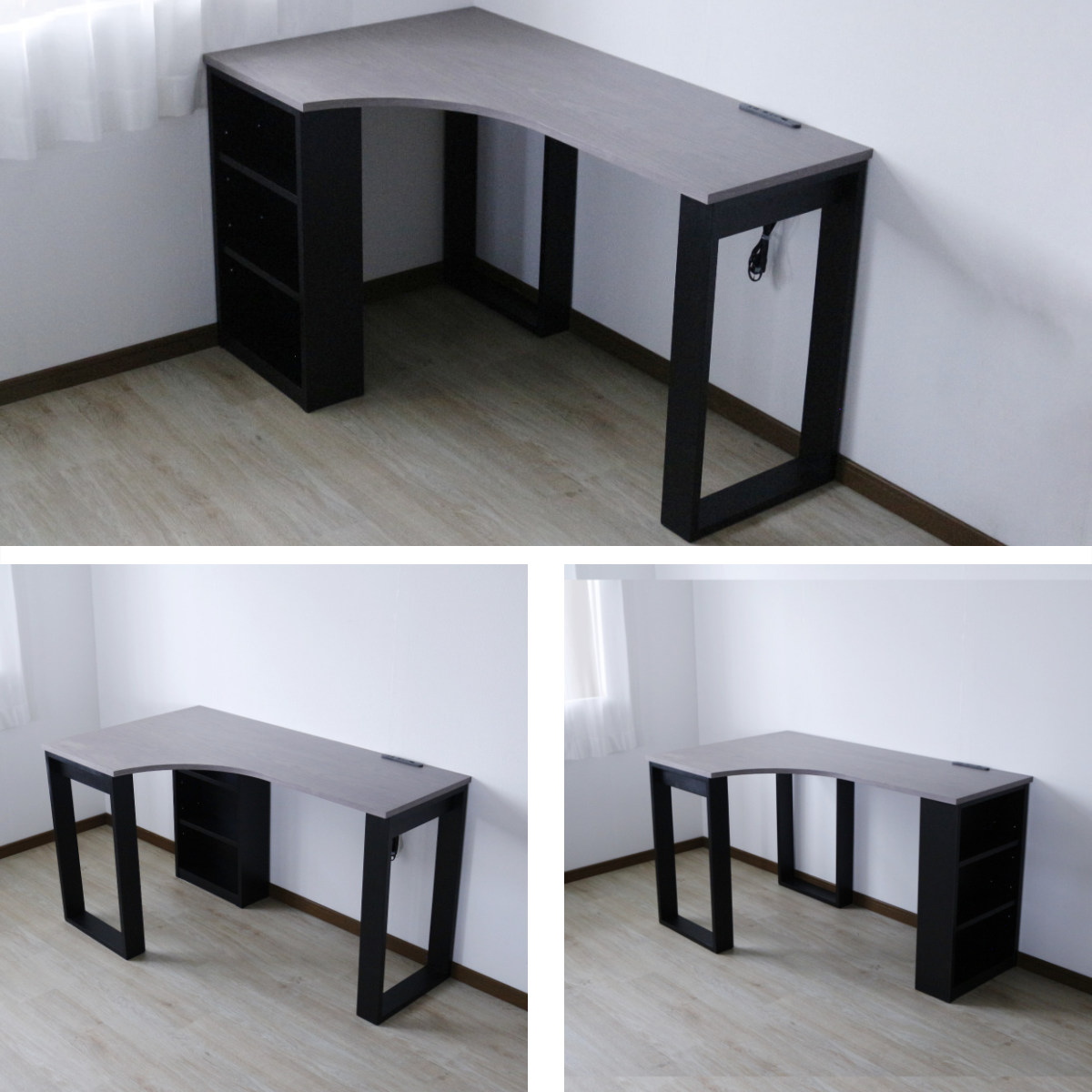 ワークデスク 幅135cm コーナーデスク USB付コンセント 収納棚付 ( デスク 机 学習机 勉強机 パソコンデスク 棚付き オフィスデスク 木製 学習デスク 勉強デスク パソコン PC 作業机 平机 ) 【左側】 左側