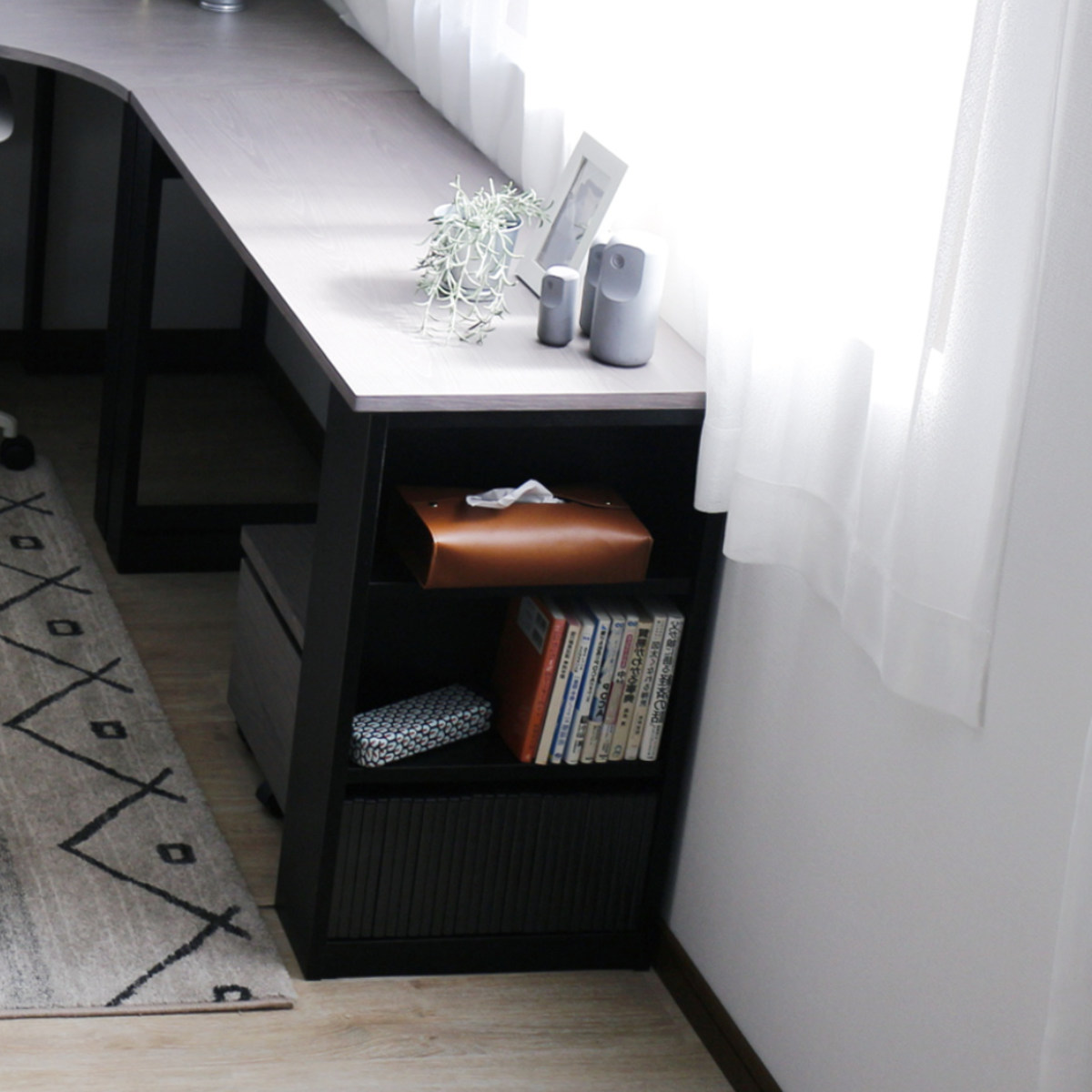 ワークデスク 幅135cm コーナーデスク USB付コンセント 収納棚付 ( デスク 机 学習机 勉強机 パソコンデスク 棚付き オフィスデスク 木製 学習デスク 勉強デスク パソコン PC 作業机 平机 ) 【左側】 左側