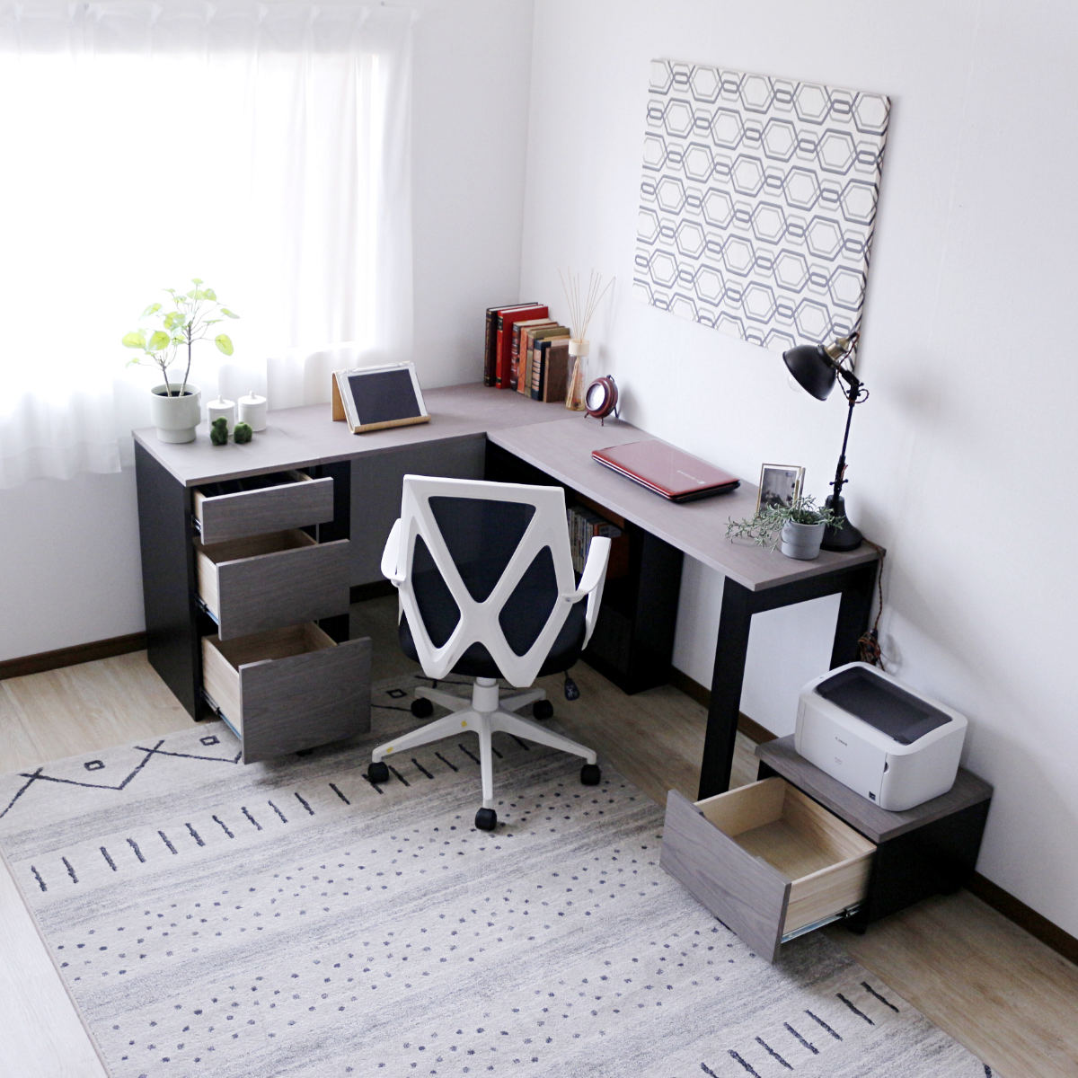 ワークデスク 幅100cm 収納棚付 ( デスク 机 コンパクト 学習机 勉強机 パソコンデスク 棚付き オフィスデスク 木製 学習デスク 勉強デスク パソコン PC 作業机 平机 )