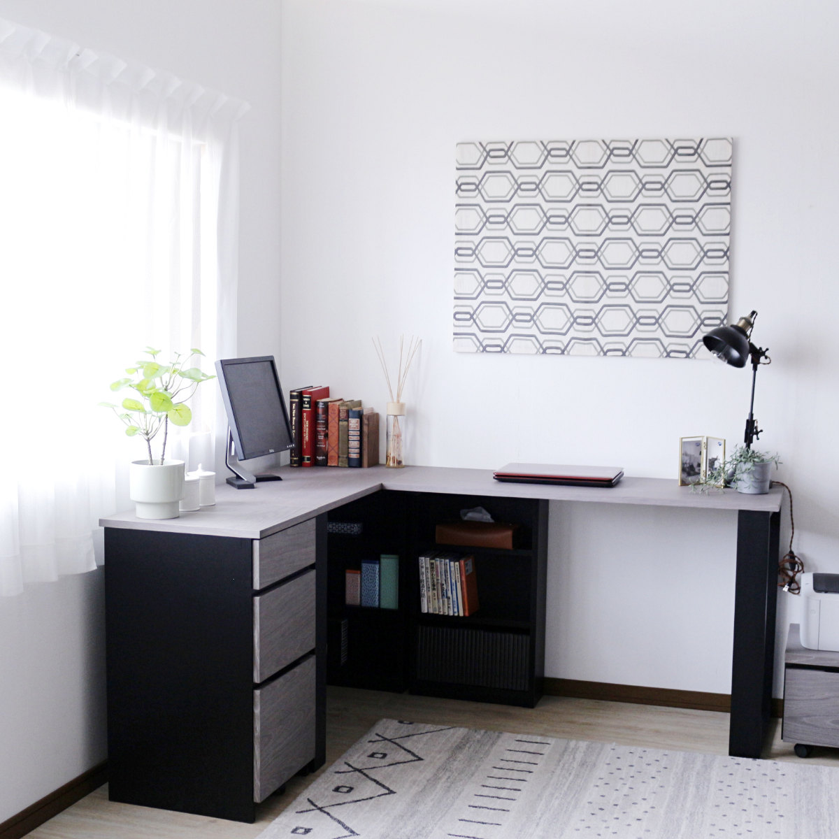 ワークデスク 幅100cm 収納棚付 ( デスク 机 コンパクト 学習机 勉強机 パソコンデスク 棚付き オフィスデスク 木製 学習デスク 勉強デスク パソコン PC 作業机 平机 )