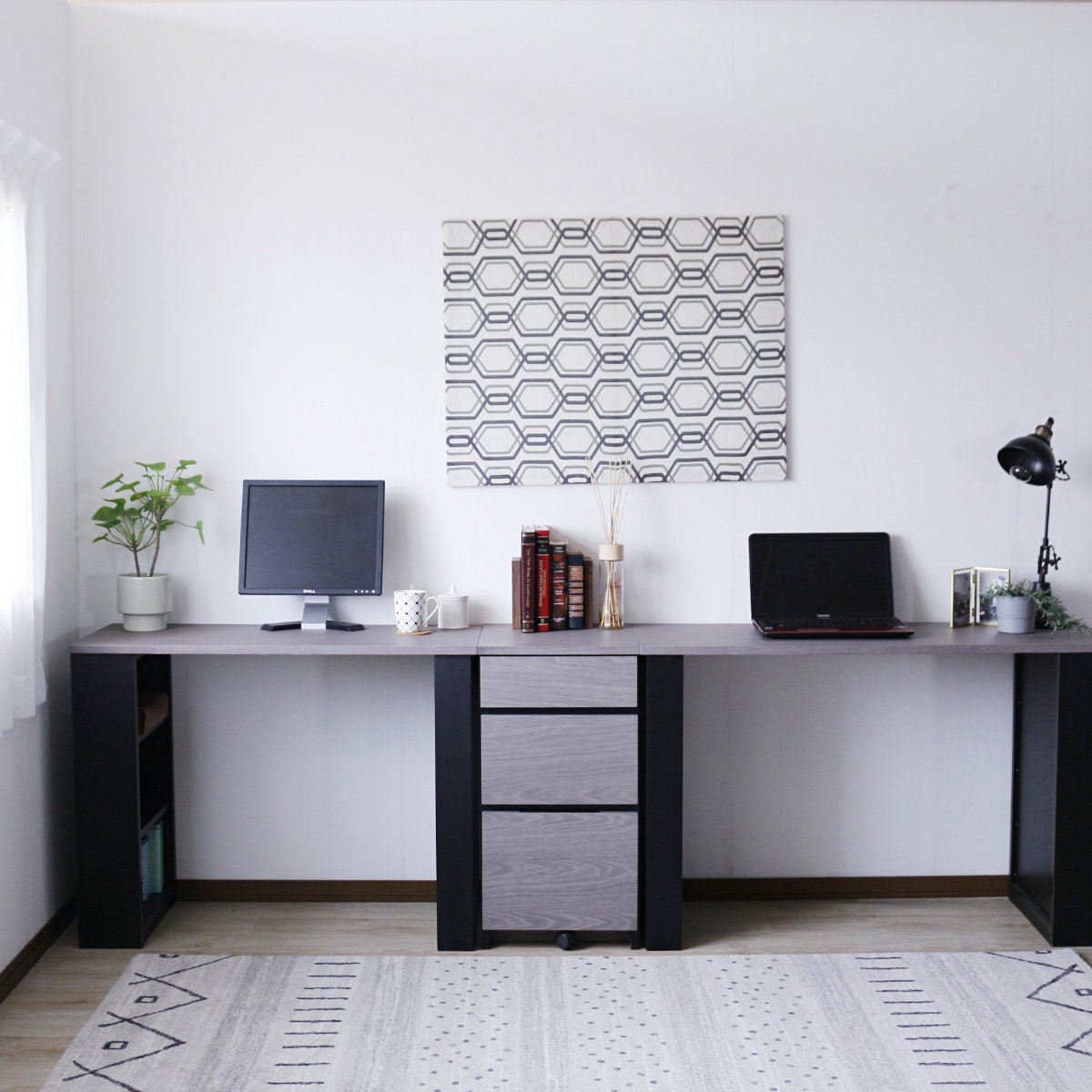 ワークデスク 幅100cm 収納棚付 ( デスク 机 コンパクト 学習机 勉強机 パソコンデスク 棚付き オフィスデスク 木製 学習デスク 勉強デスク パソコン PC 作業机 平机 )