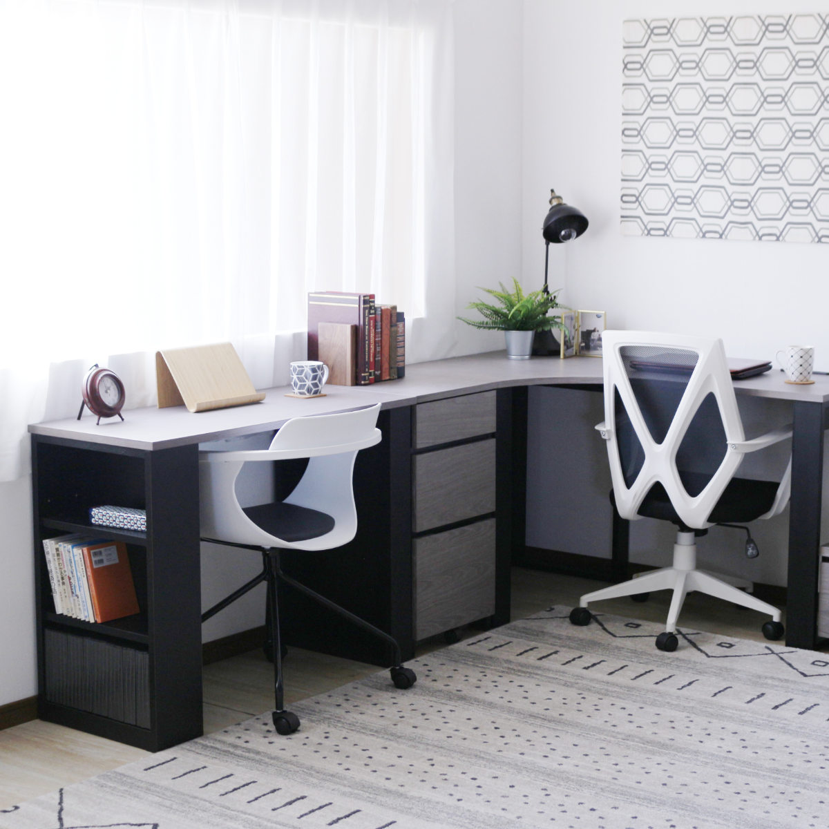 ワークデスク 幅100cm 収納棚付 ( デスク 机 コンパクト 学習机 勉強机 パソコンデスク 棚付き オフィスデスク 木製 学習デスク 勉強デスク パソコン PC 作業机 平机 )