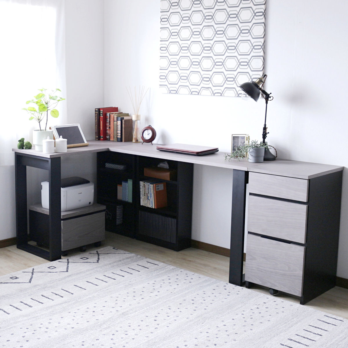 ワークデスク 幅100cm 収納棚付 ( デスク 机 コンパクト 学習机 勉強机 パソコンデスク 棚付き オフィスデスク 木製 学習デスク 勉強デスク パソコン PC 作業机 平机 )