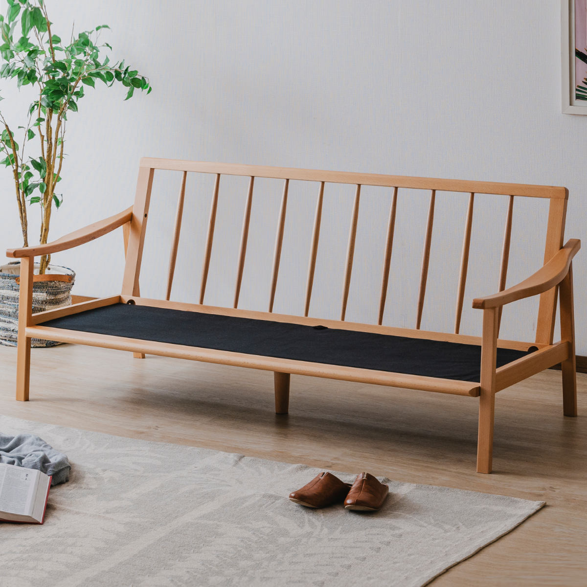 ソファ 3人掛け 幅180cm ナチュラルフレーム ( ソファー リビングソファ 木製 天然木 背もたれ 座面 クッション 取り外し ファブリック カバーリング 取り外し可能 脚付き 背クッション 柔らかい おしゃれ ) 【グレー】 グレー