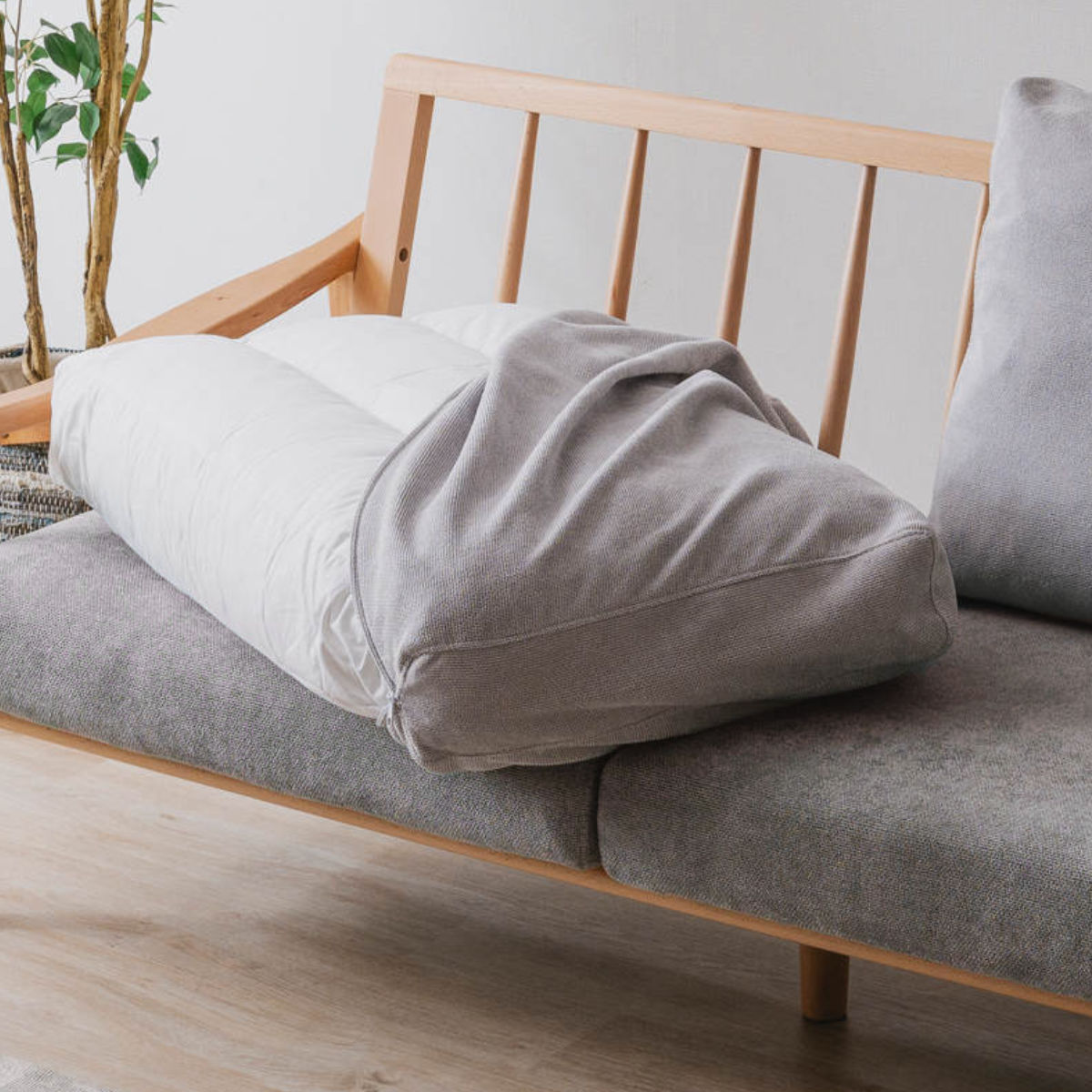 ソファ 3人掛け 幅180cm ナチュラルフレーム ( ソファー リビングソファ 木製 天然木 背もたれ 座面 クッション 取り外し ファブリック カバーリング 取り外し可能 脚付き 背クッション 柔らかい おしゃれ ) 【グレー】 グレー