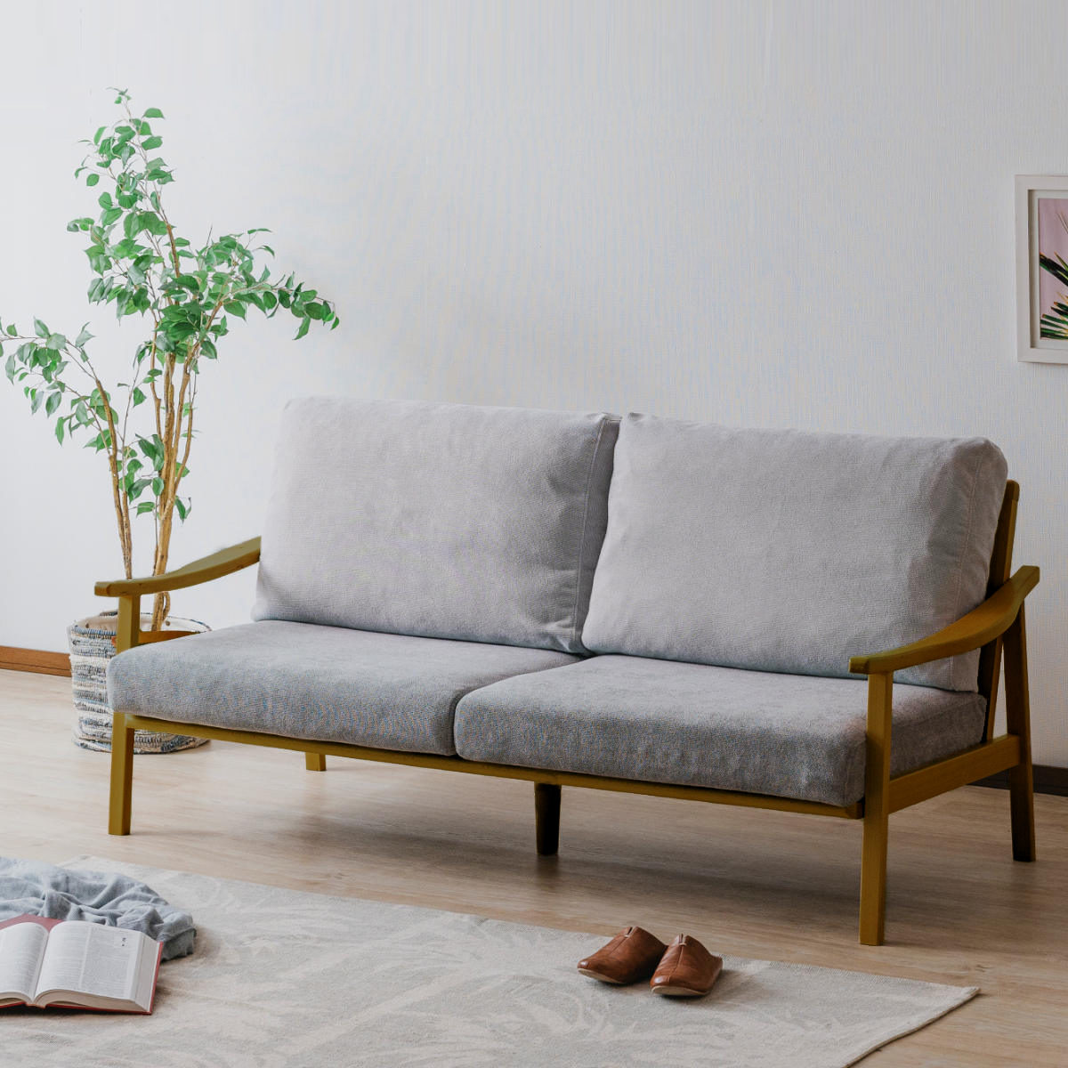 ソファ 3人掛け 幅180cm ブラウンフレーム ( ソファー リビングソファ 木製 天然木 背もたれ 座面 クッション 取り外し ファブリック カバーリング 取り外し可能 脚付き 背クッション 柔らかい おしゃれ ) 【ベージュ】 ベージュ