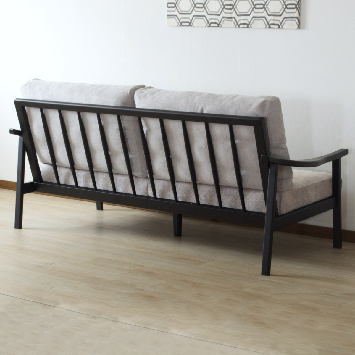 ソファ 3人掛け 幅180cm ブラックフレーム ( ソファー リビングソファ 木製 天然木 背もたれ 座面 クッション 取り外し ファブリック カバーリング 取り外し可能 脚付き 背クッション 柔らかい おしゃれ ) 【ライトグレー】 ライトグレー