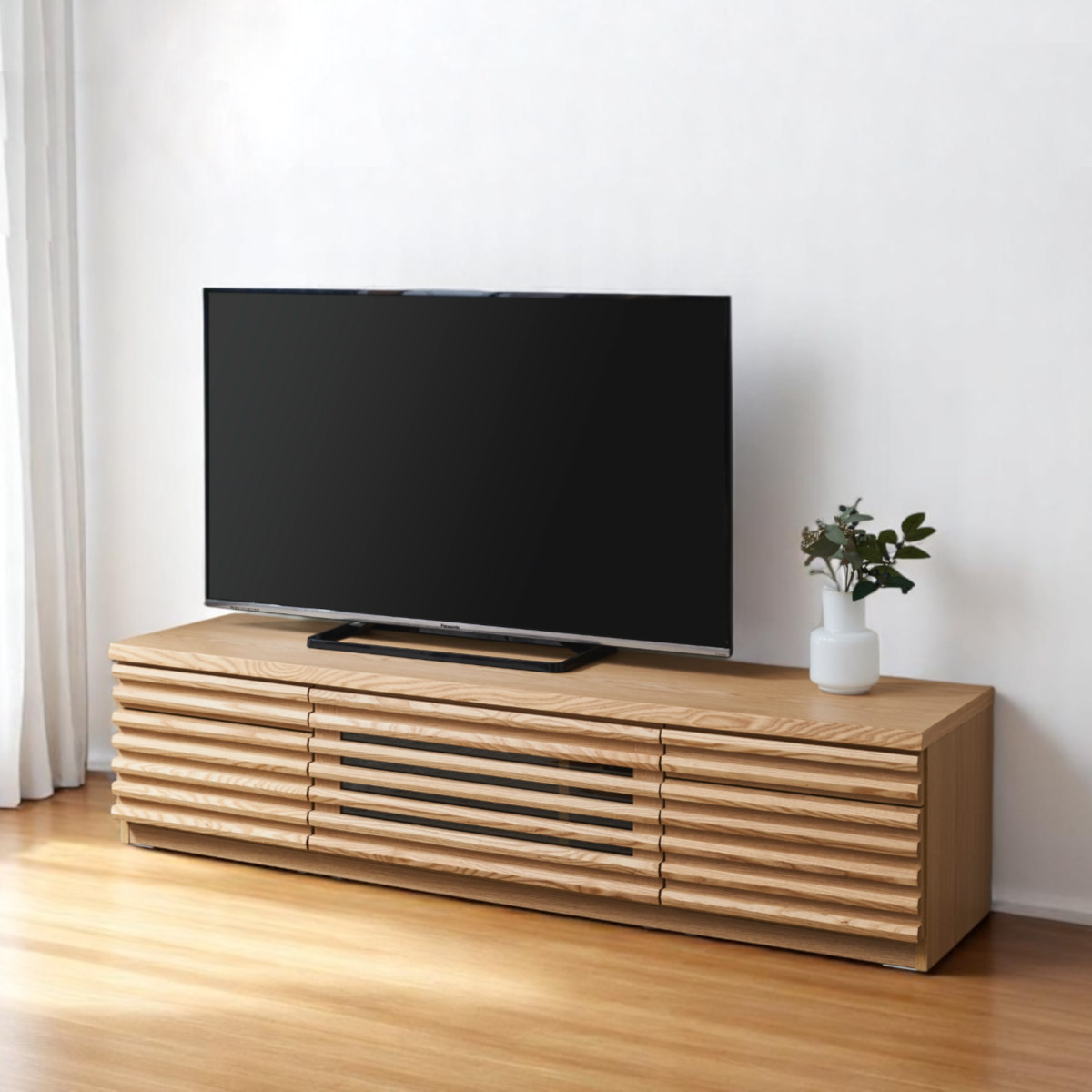 テレビ台 幅160cm ローボード 70型対応 天然木 完成品 ( TV台 テレビボード 収納 家具 ラック フラップ扉 無垢 引き出し 可動棚 リビングボード ルーバー ナチュラル ウォールナット ) 【ナチュラル】 ナチュラル