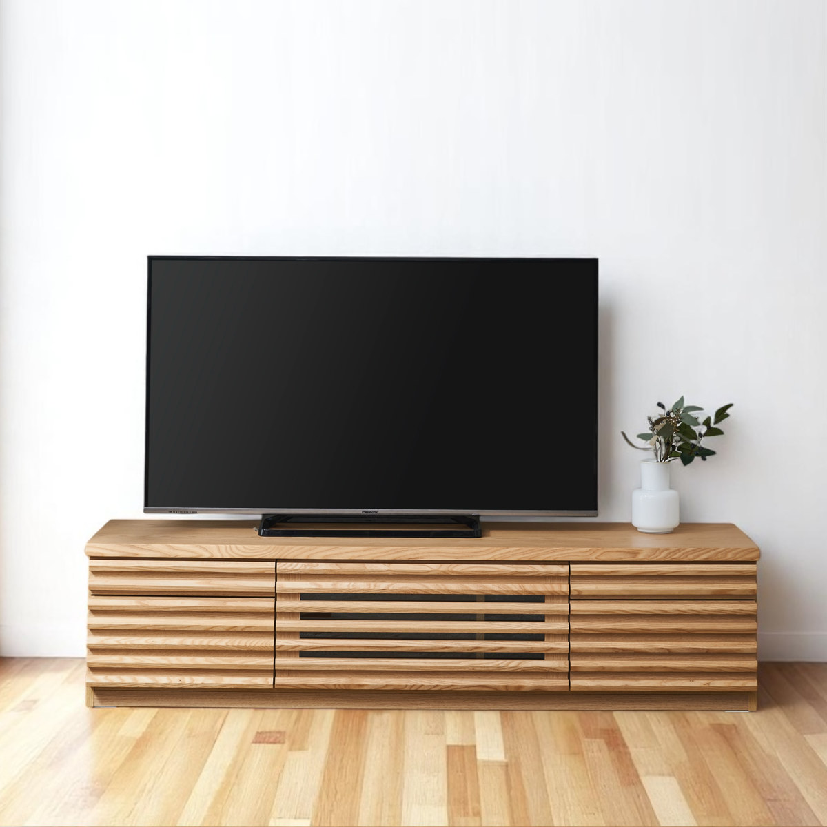 テレビ台 幅160cm ローボード 70型対応 天然木 完成品 ( TV台 テレビボード 収納 家具 ラック フラップ扉 無垢 引き出し 可動棚 リビングボード ルーバー ナチュラル ウォールナット ) 【ナチュラル】 ナチュラル