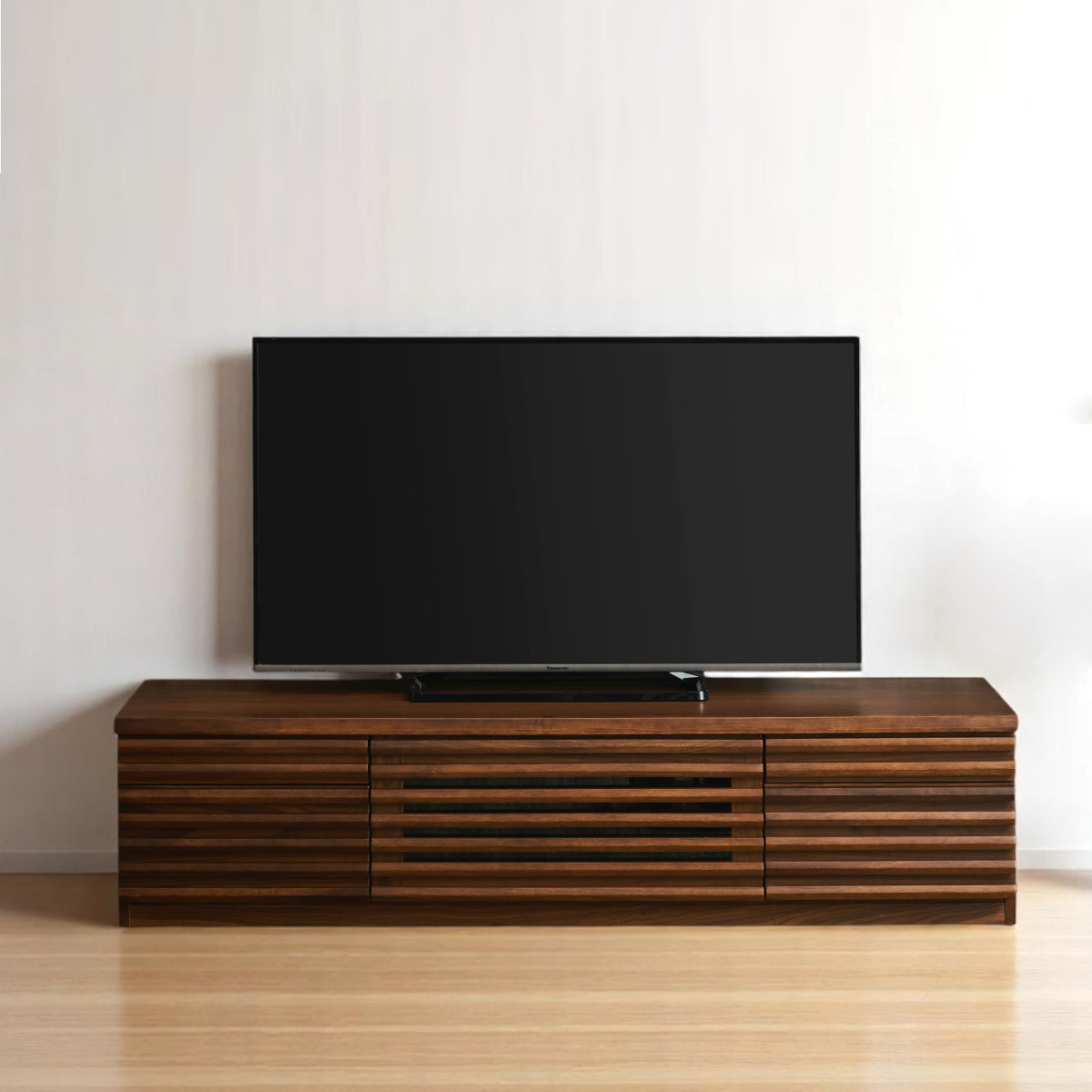 テレビ台 幅160cm ローボード 70型対応 天然木 完成品 ( TV台 テレビボード 収納 家具 ラック フラップ扉 無垢 引き出し 可動棚 リビングボード ルーバー ナチュラル ウォールナット ) 【ナチュラル】 ナチュラル
