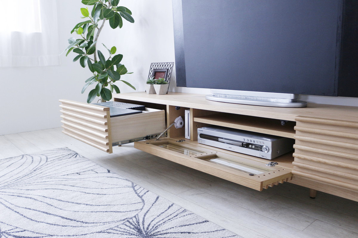 テレビボード 幅200.5cm ローボード 70型対応 フルスライドレール 完成品 ( テレビ台 可動棚 ラック 棚 収納 引き出し リビングボード 省スペース ナチュラル ブラウン お掃除ロボット対応 ) 【ナチュラル】 ナチュラル