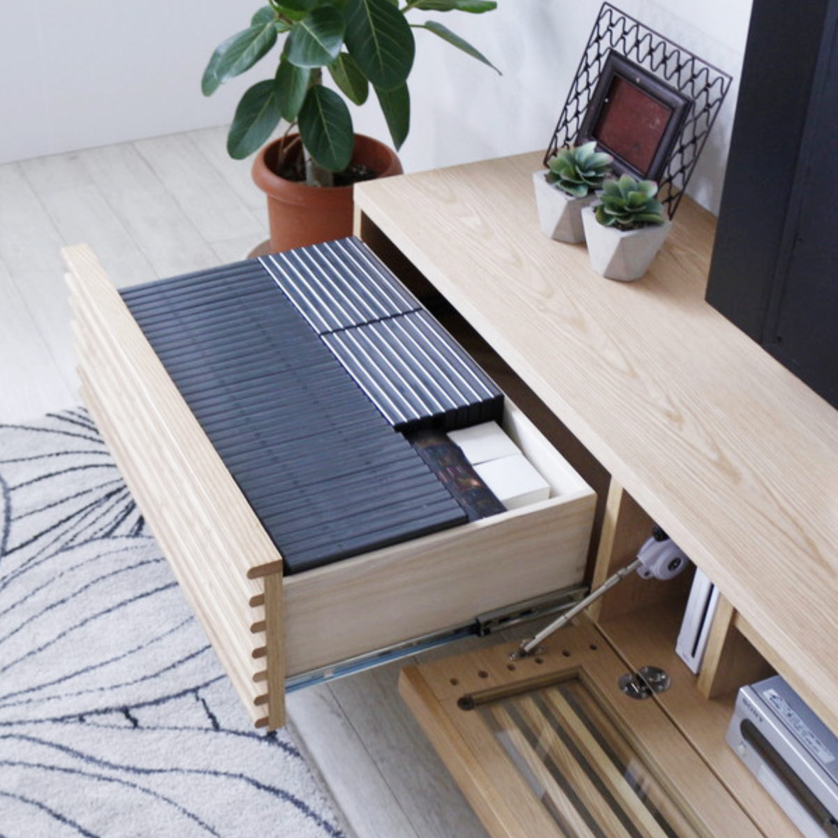 テレビボード 幅200.5cm ローボード 70型対応 フルスライドレール 完成品 ( テレビ台 可動棚 ラック 棚 収納 引き出し リビングボード 省スペース ナチュラル ブラウン お掃除ロボット対応 ) 【ナチュラル】 ナチュラル